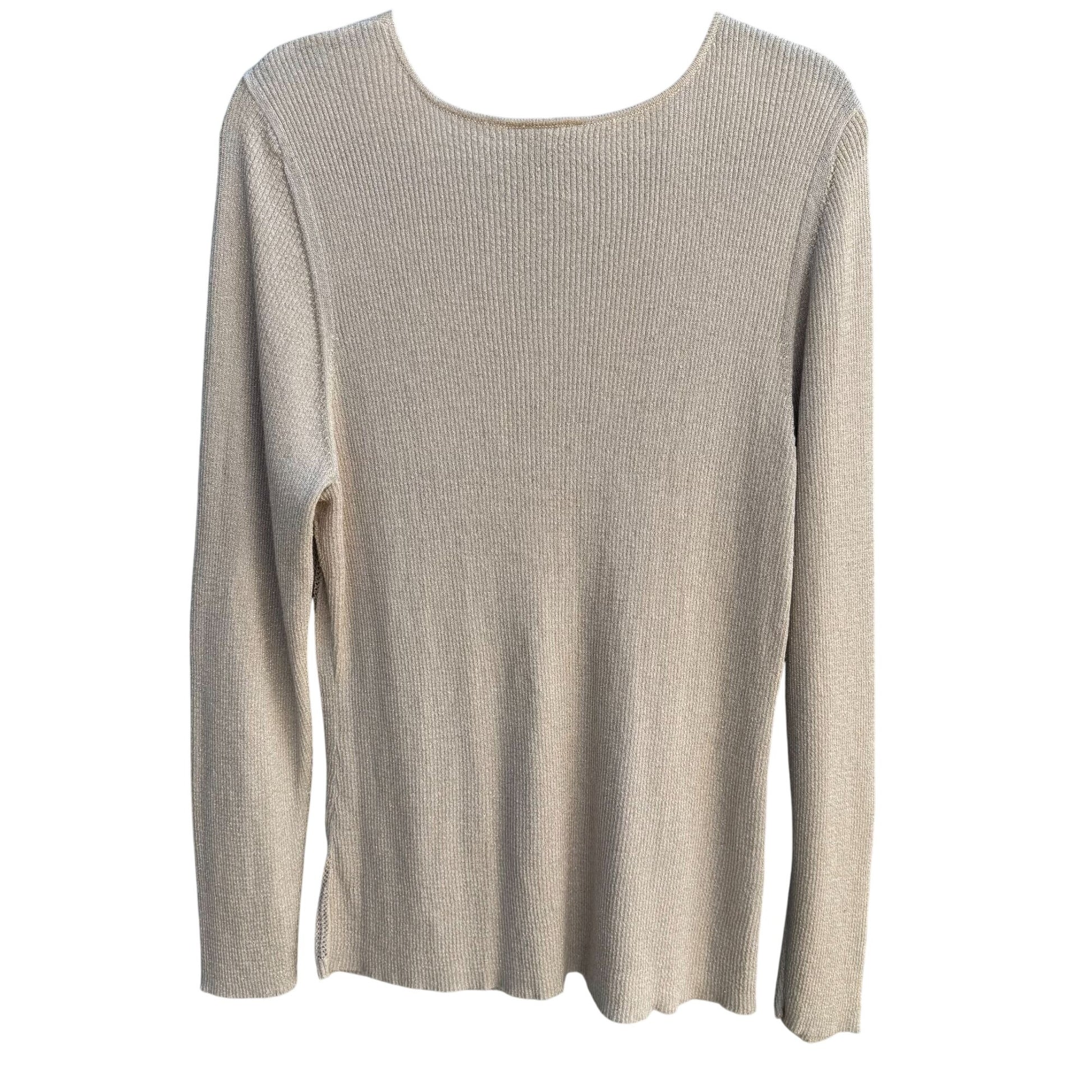 Studio 1940 Womens Beige Gold Metallic Open Knit Deep V-Neck Sweater 22/24W