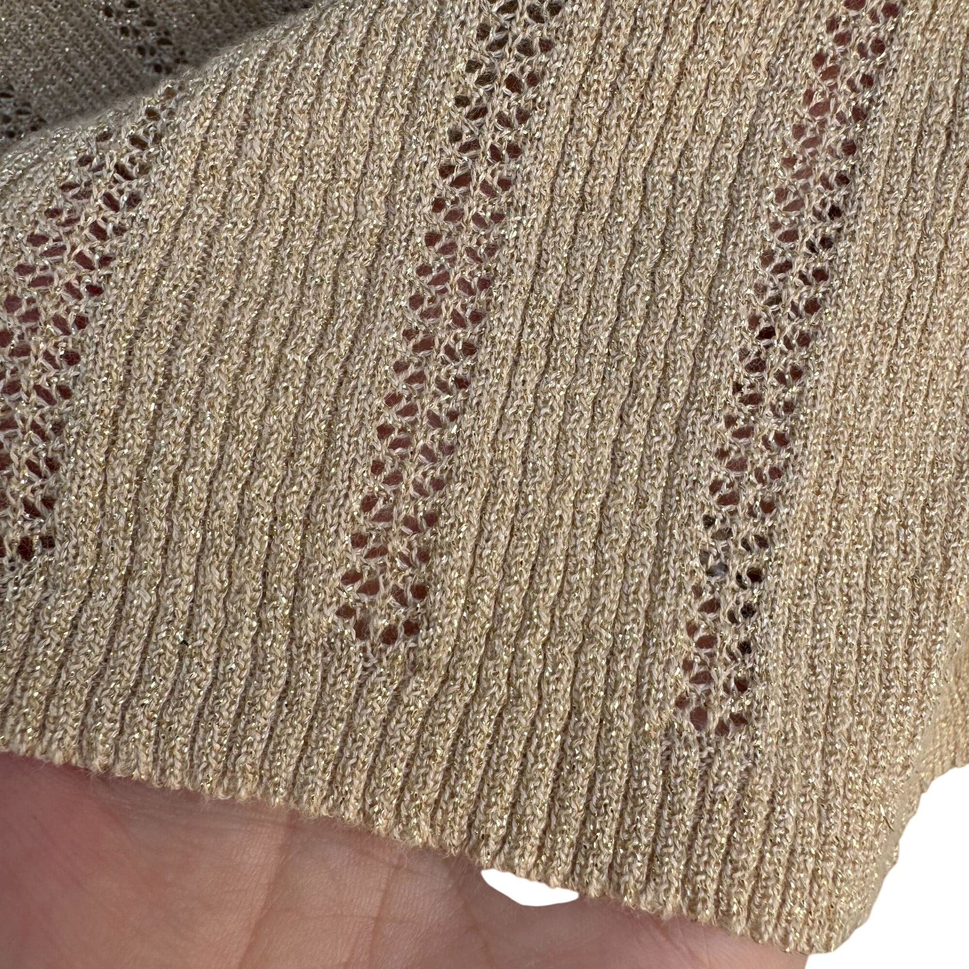 Studio 1940 Womens Beige Gold Metallic Open Knit Deep V-Neck Sweater 22/24W