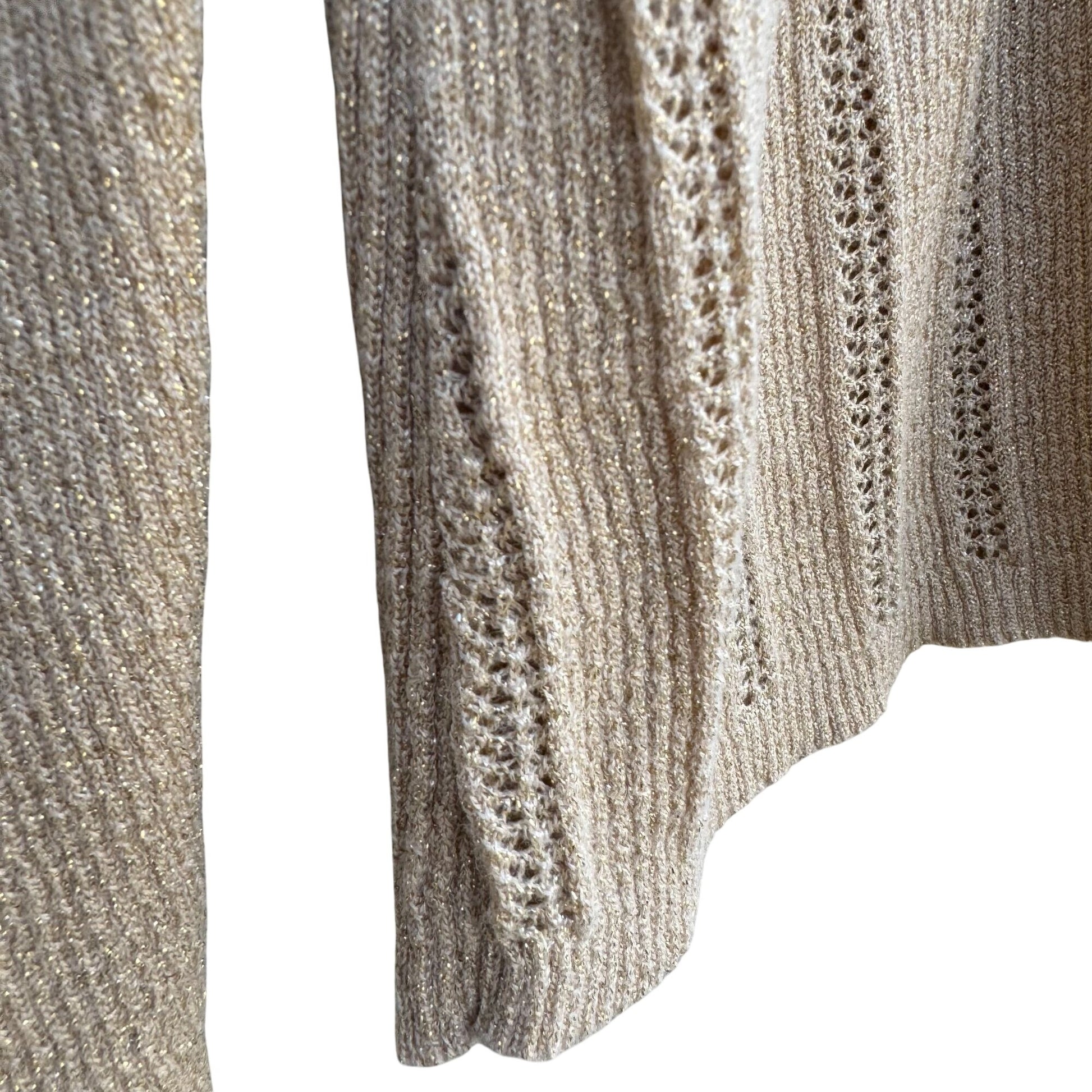 Studio 1940 Womens Beige Gold Metallic Open Knit Deep V-Neck Sweater 22/24W