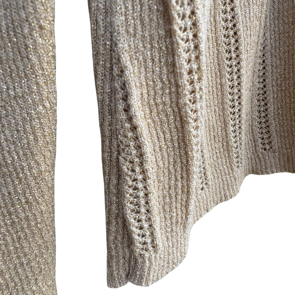 Studio 1940 Womens Beige Gold Metallic Open Knit Deep V-Neck Sweater 22/24W