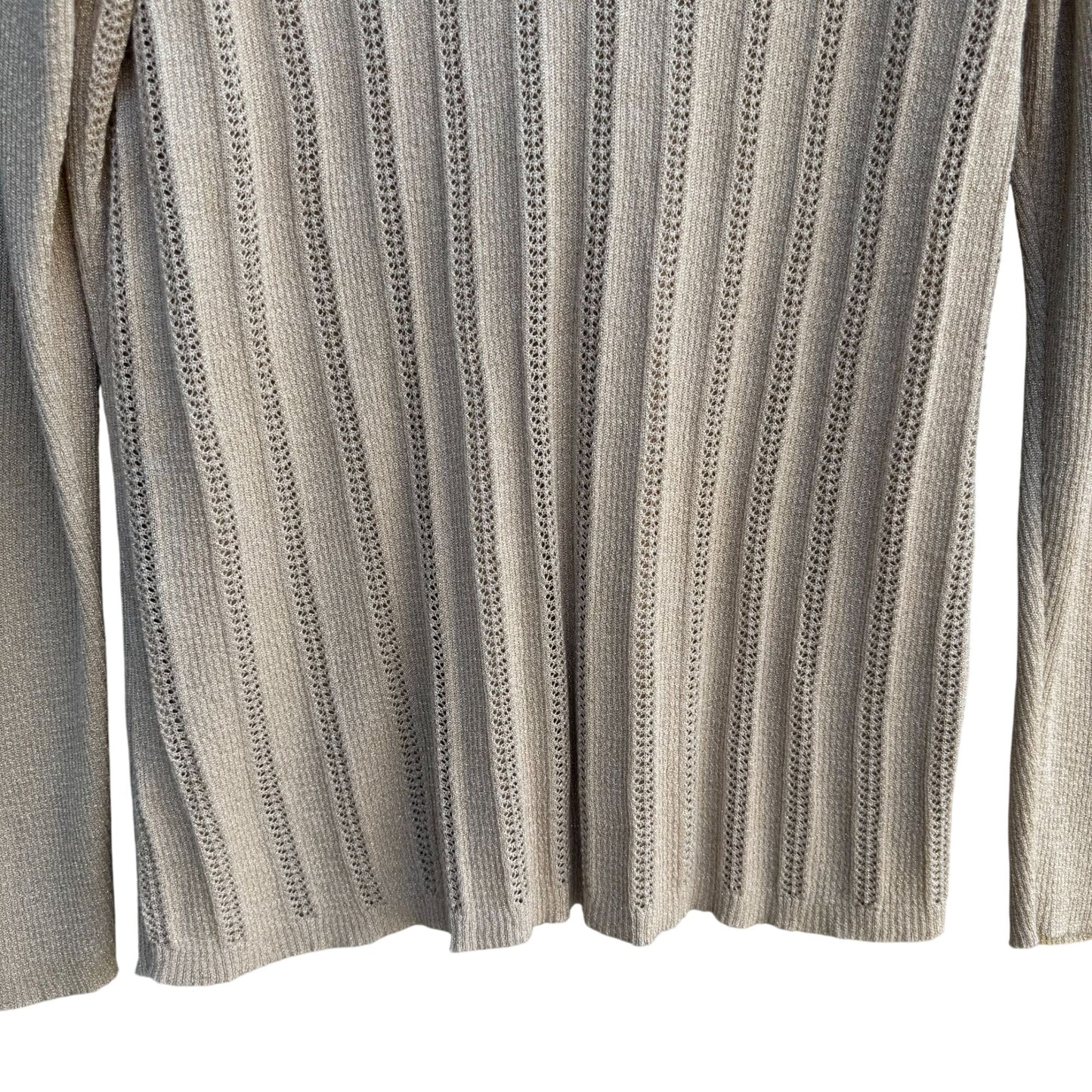 Studio 1940 Womens Beige Gold Metallic Open Knit Deep V-Neck Sweater 22/24W