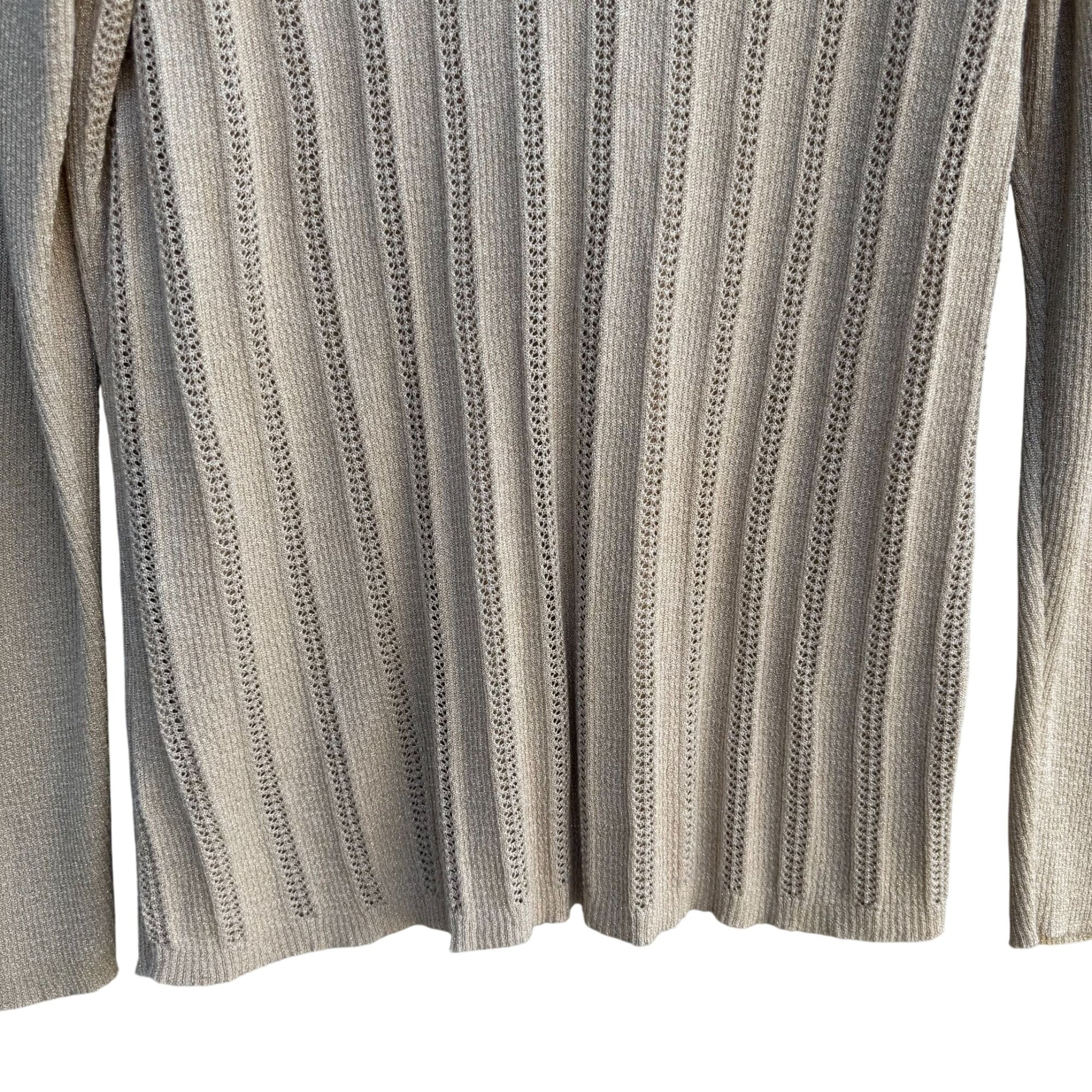 Studio 1940 Womens Beige Gold Metallic Open Knit Deep V-Neck Sweater 22/24W