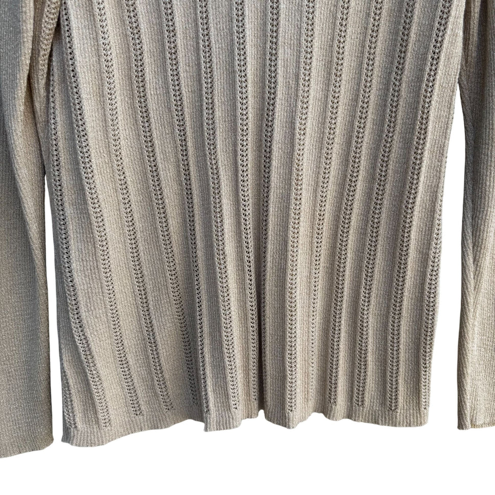 Studio 1940 Womens Beige Gold Metallic Open Knit Deep V-Neck Sweater 22/24W