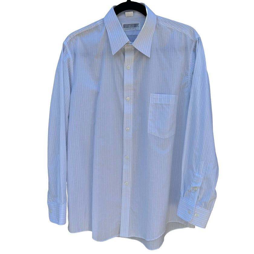 Daedo Mens Light Blue Pinstripe Button Down Shirt Long Sleeve Cotton Blend Large
