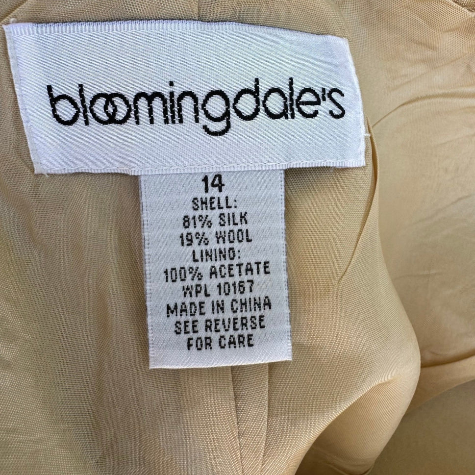 Bloomingdales Womens Silk Wool Blend Wide Leg Trousers Champagne Gold Size 14