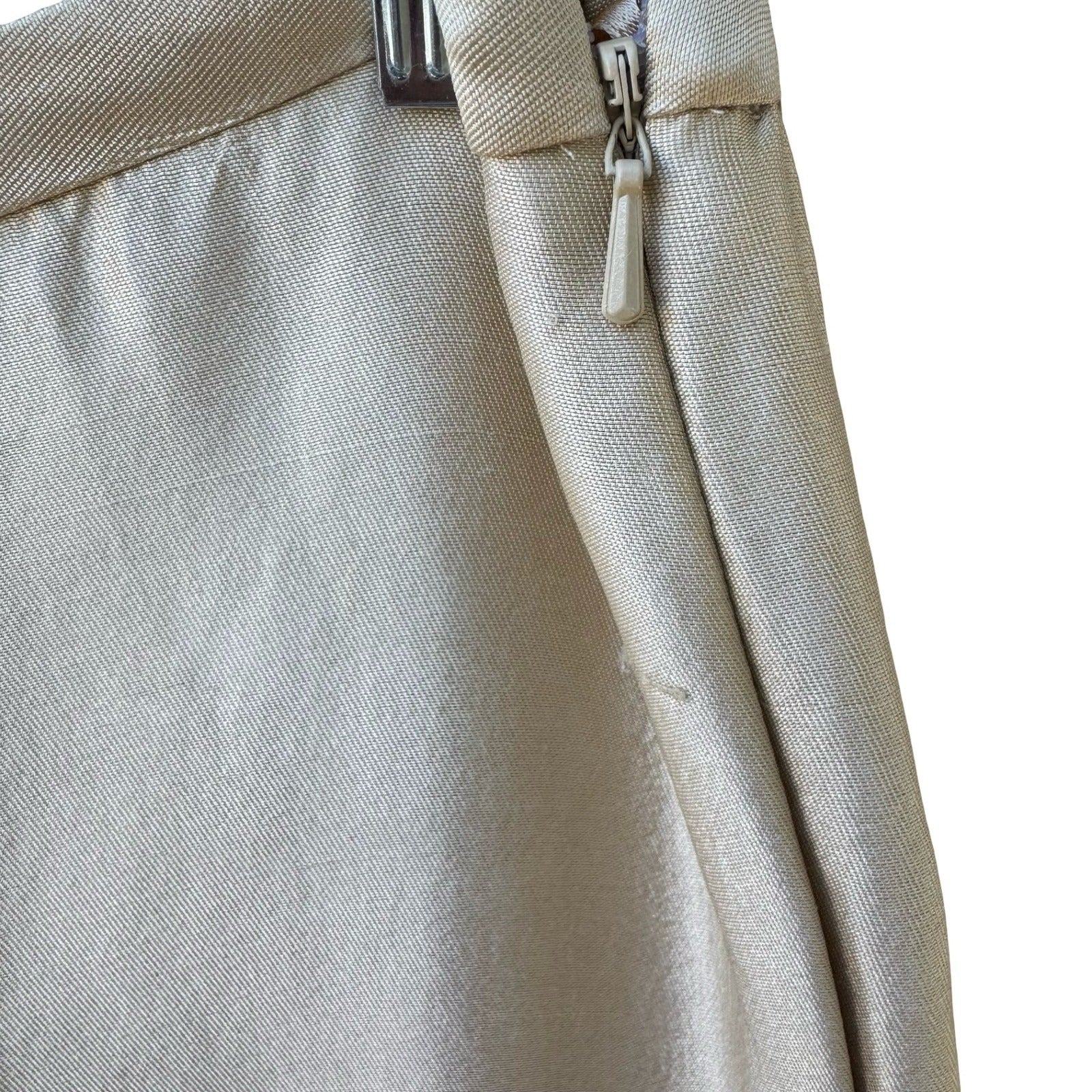 Bloomingdales Womens Silk Wool Blend Wide Leg Trousers Champagne Gold Size 14