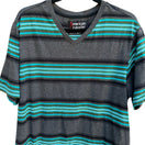 Switch American Crusader Mens Green Gray V-Neck Striped Skater Indie Tee Shirt XL 2 image