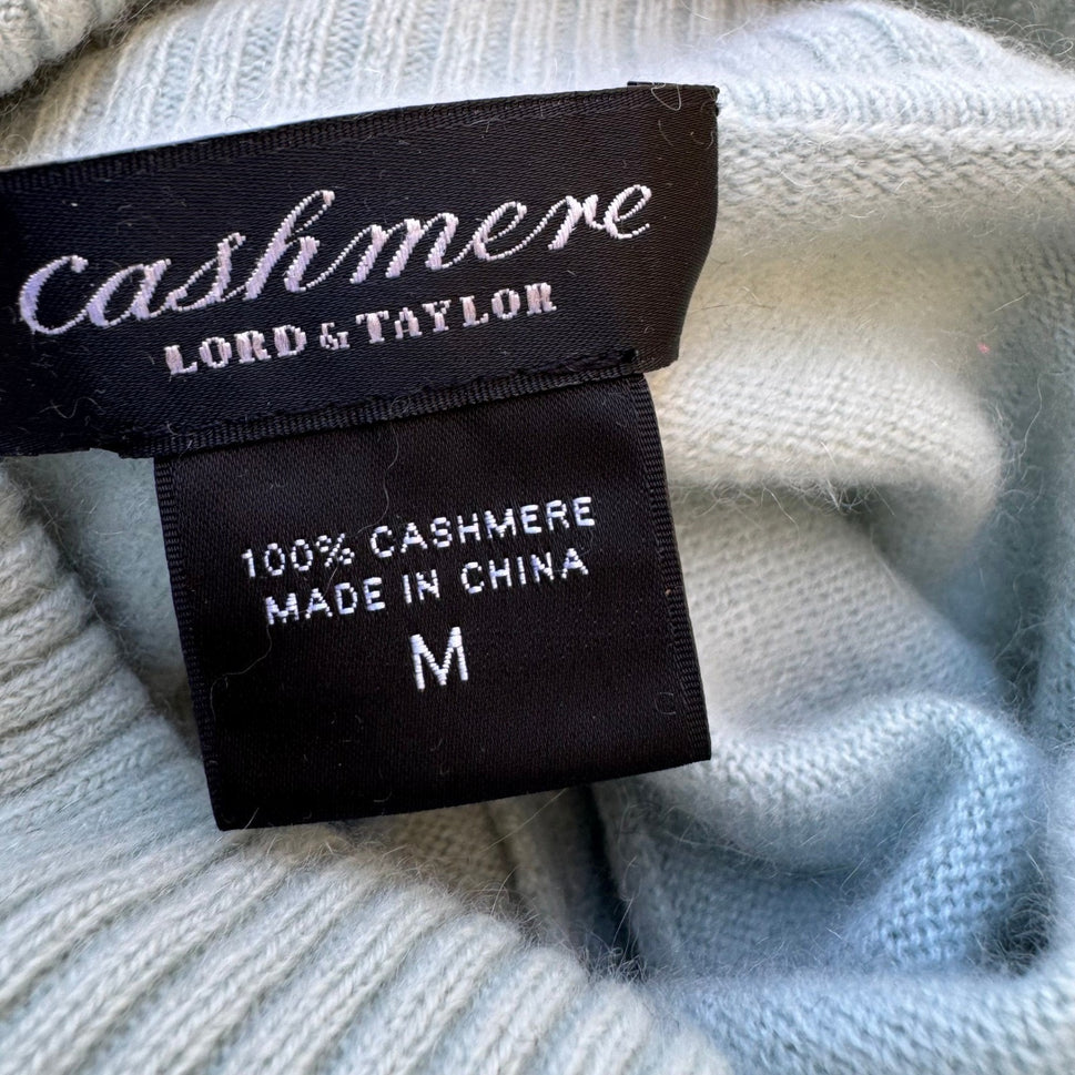Lord & Taylor 100% Cashmere Quiet Luxury Old Money Turtleneck Sweater Blue M