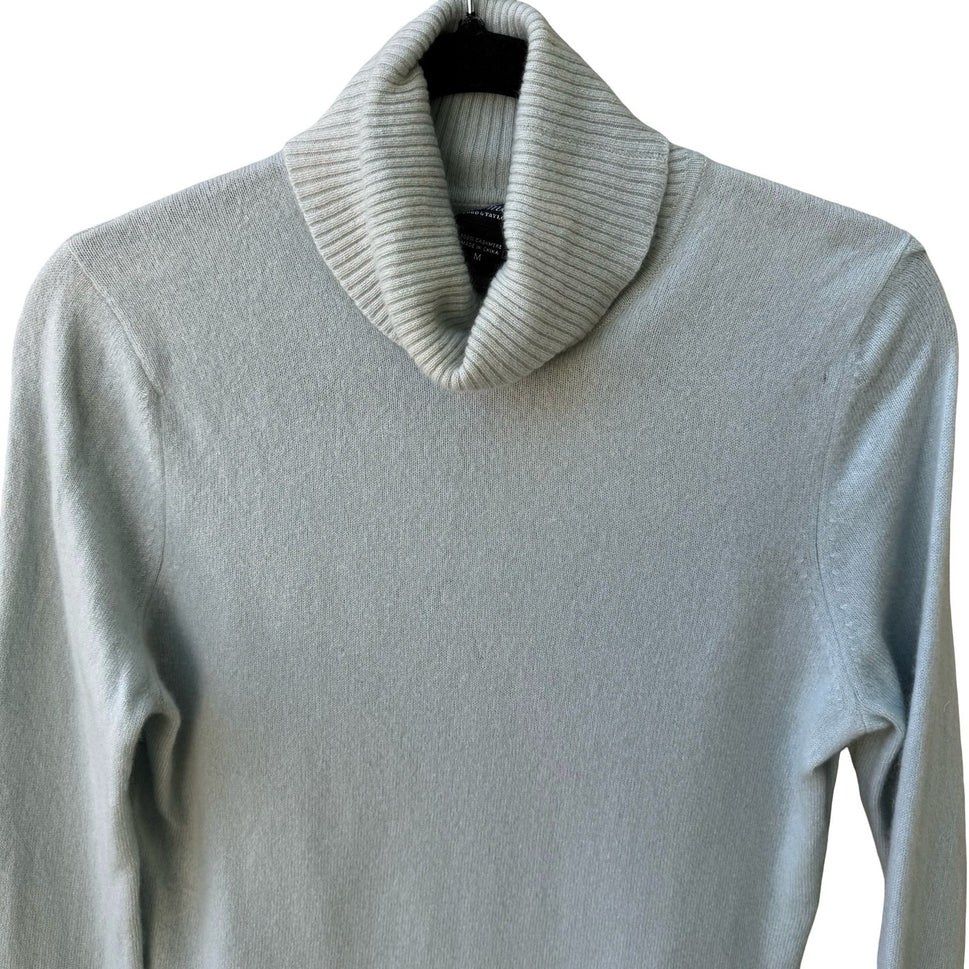 Lord & Taylor 100% Cashmere Quiet Luxury Old Money Turtleneck Sweater Blue M