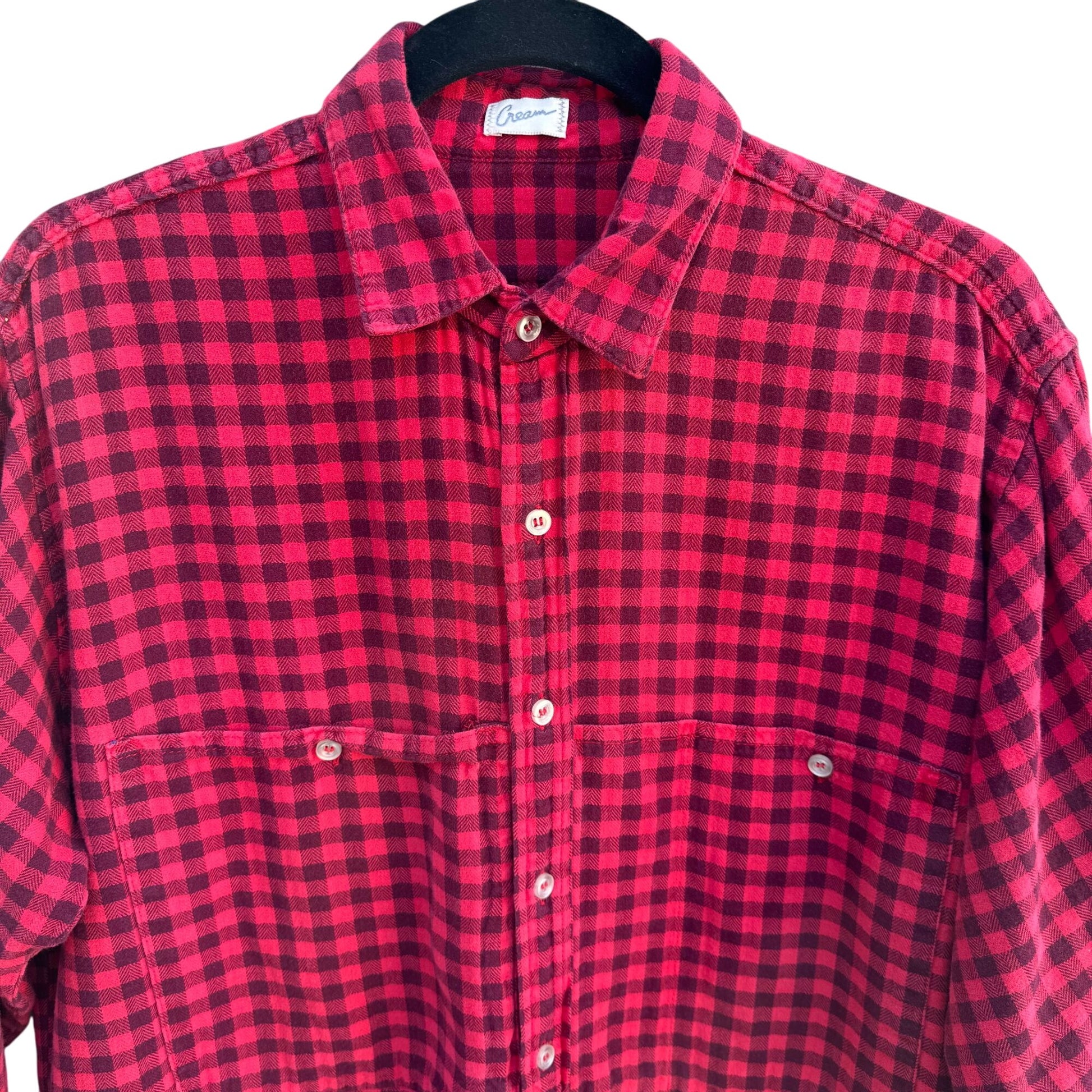 Cream Vintage Womens Red & Black Plaid Button-Up Flannel Shirt Long Sleeve Shirt