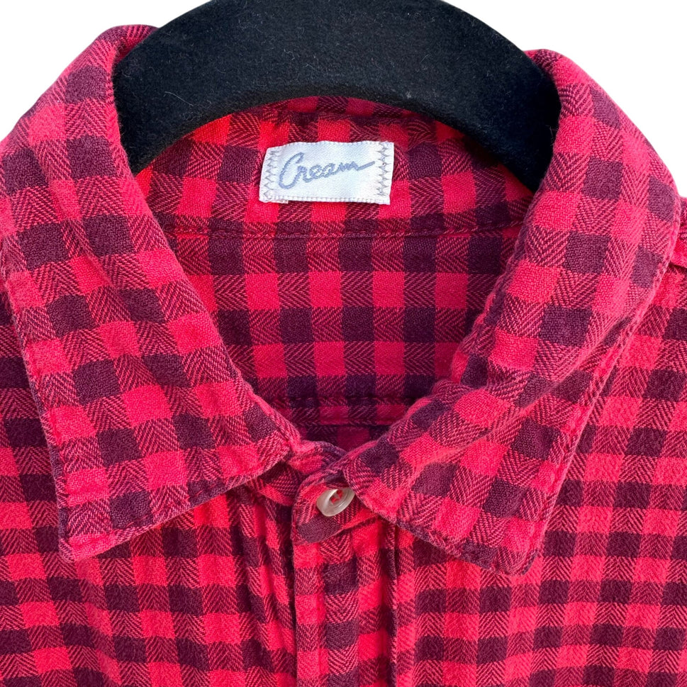 Cream Vintage Womens Red & Black Plaid Button-Up Flannel Shirt Long Sleeve Shirt