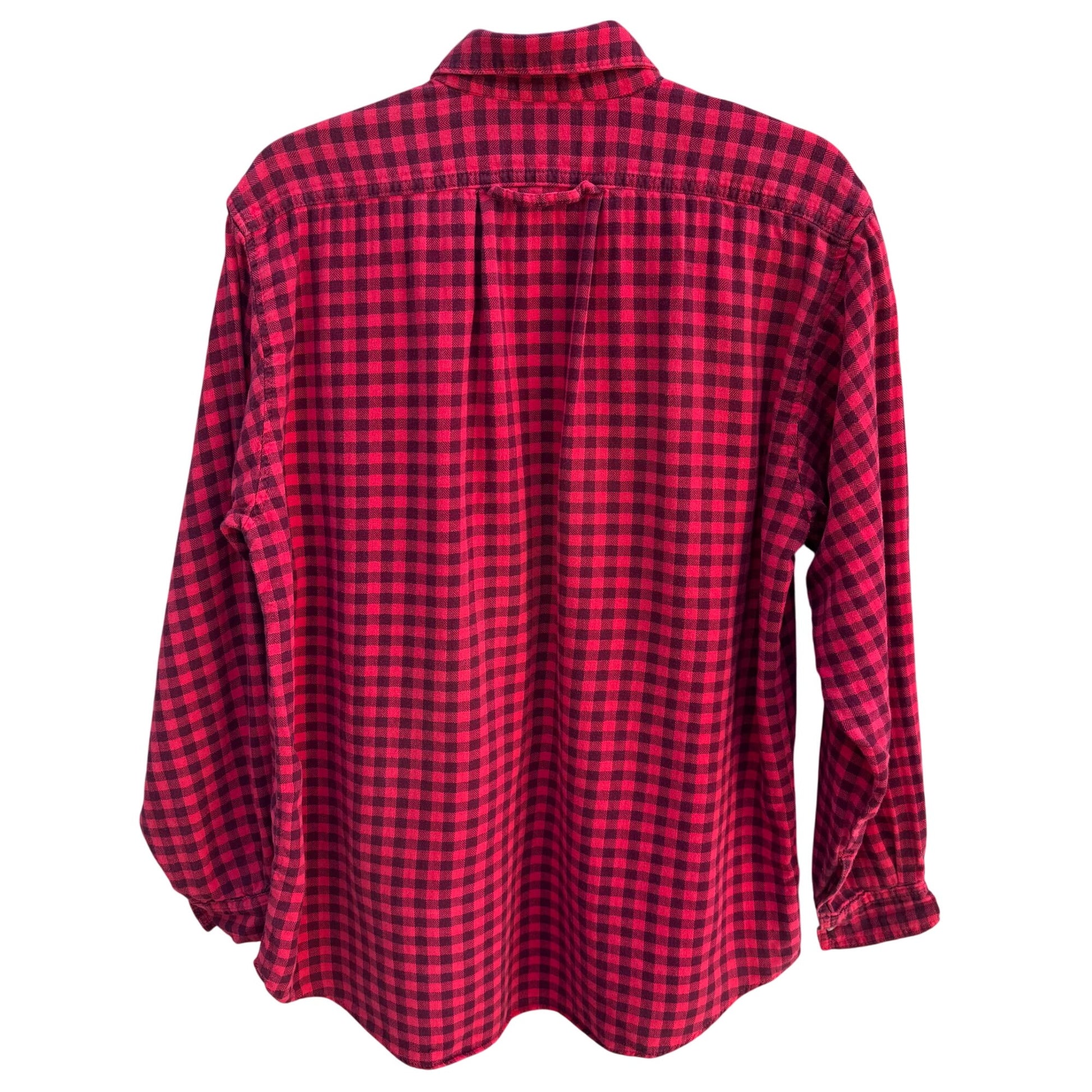 Cream Vintage Womens Red & Black Plaid Button-Up Flannel Shirt Long Sleeve Shirt