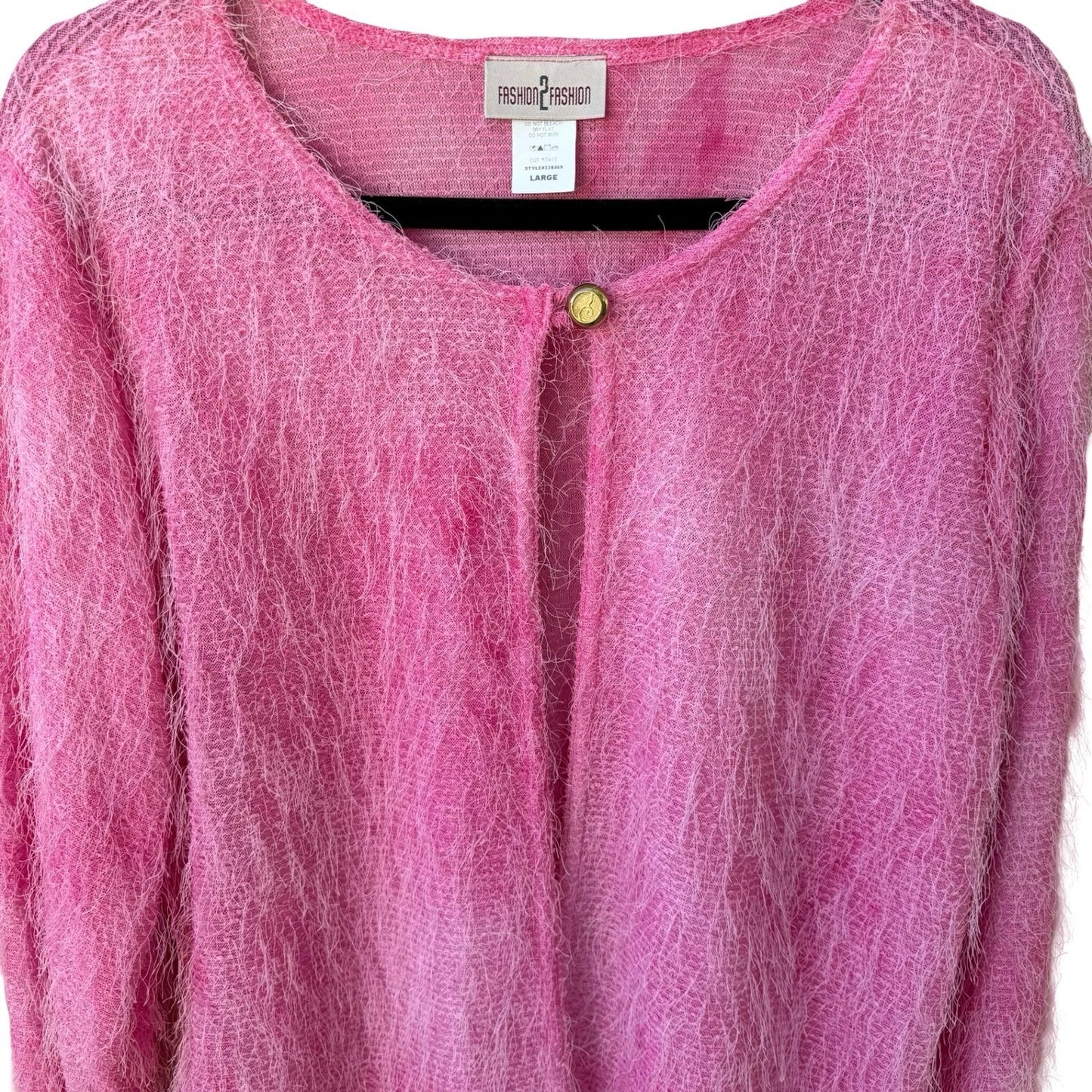 Fashion 2 Fashion Y2K Pink Eyelash Knit Cardigan Fuzzy Barbiecore Sweater L NEW
