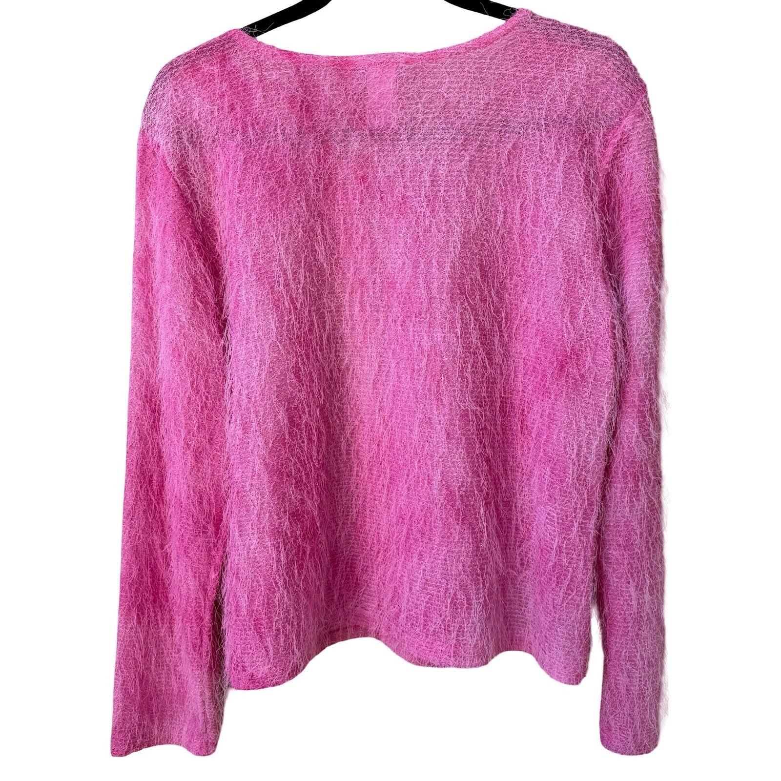 Fashion 2 Fashion Y2K Pink Eyelash Knit Cardigan Fuzzy Barbiecore Sweater L NEW
