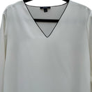 Switch Alfani Womens White V-Neck Blouse Black Contrast Trim Bow Bell Cuff Medium NWT 3 image