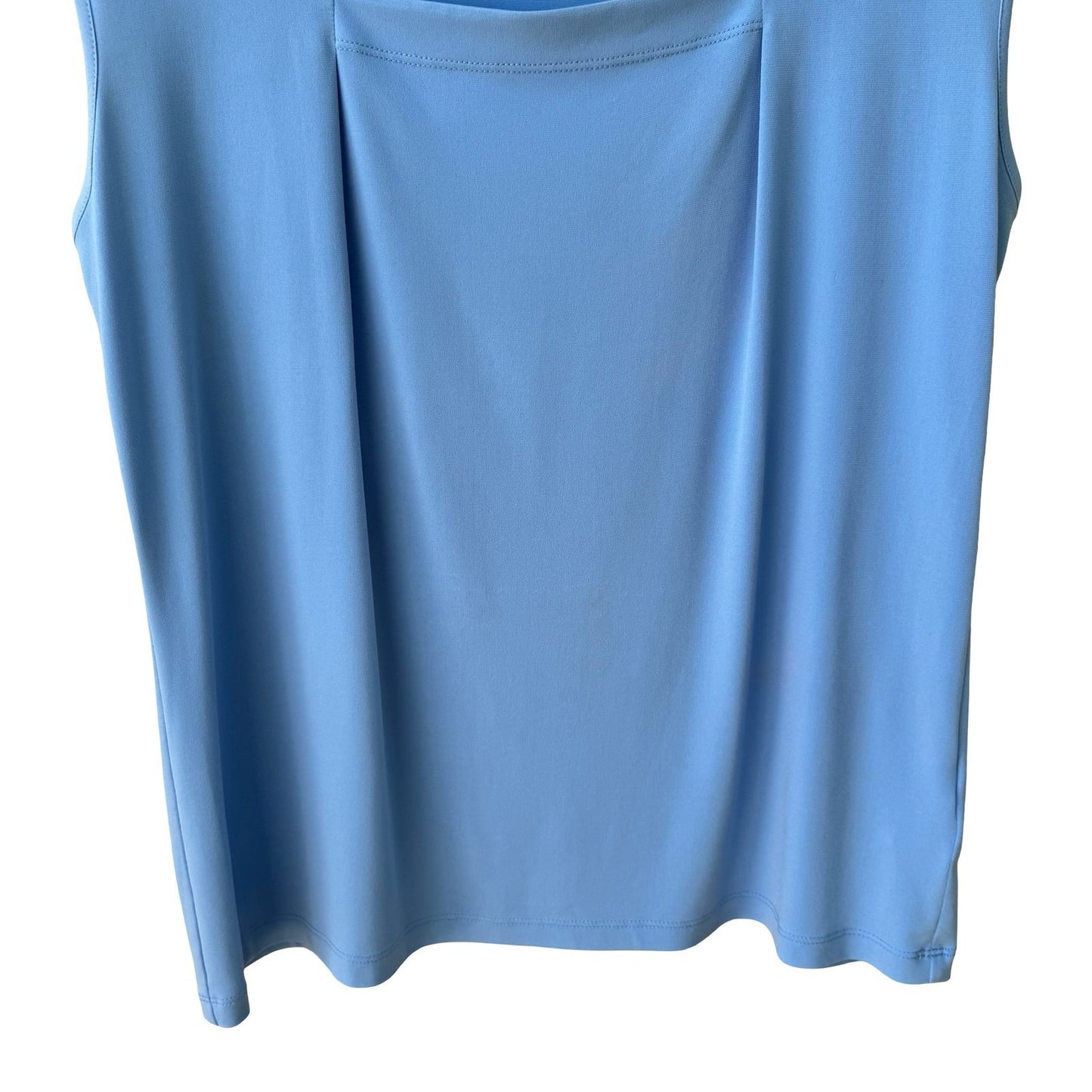 Kasper Minimalist Square Neck Sleeveless Pleated Neck Shell Blouse Pastel Blue L