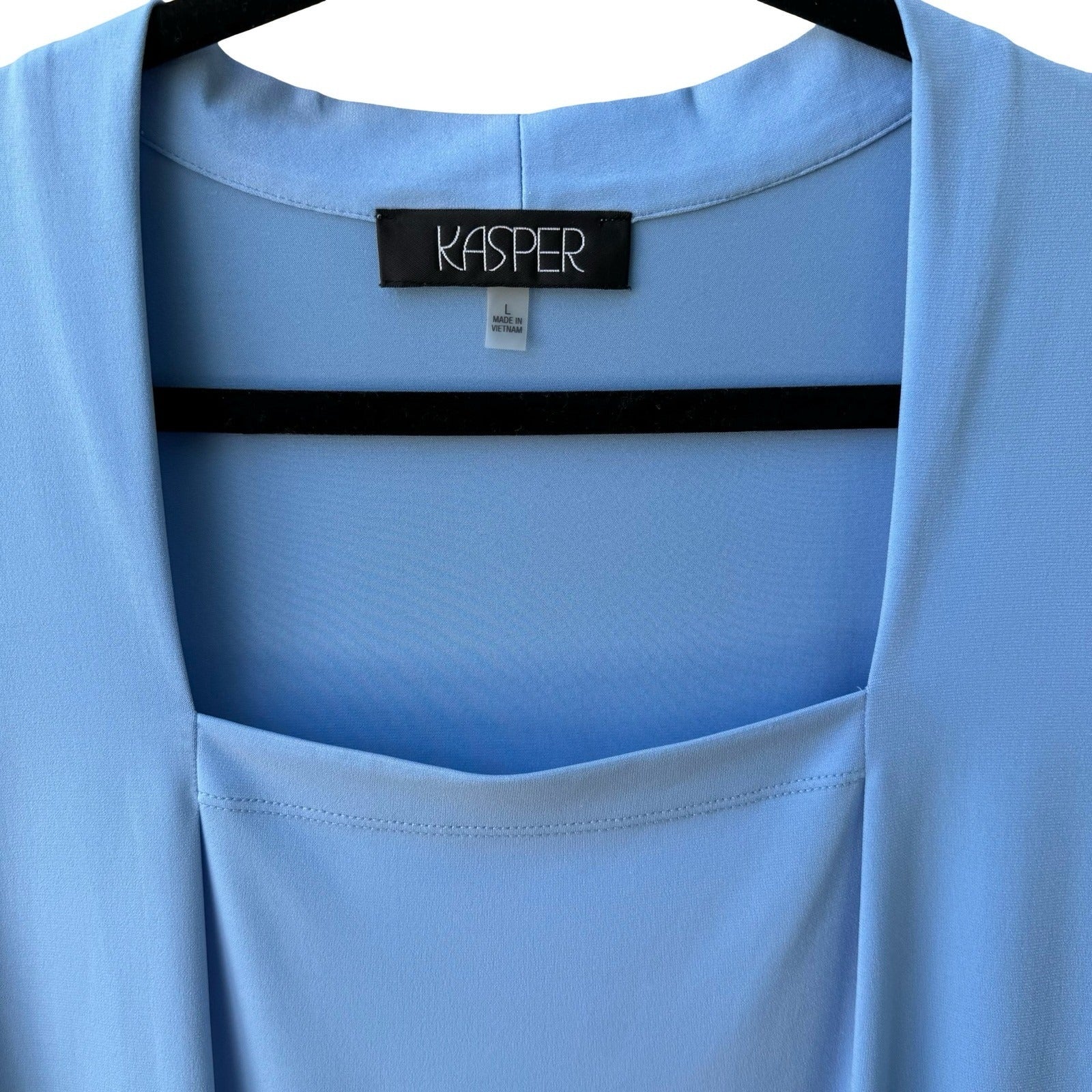 Kasper Minimalist Square Neck Sleeveless Pleated Neck Shell Blouse Pastel Blue L