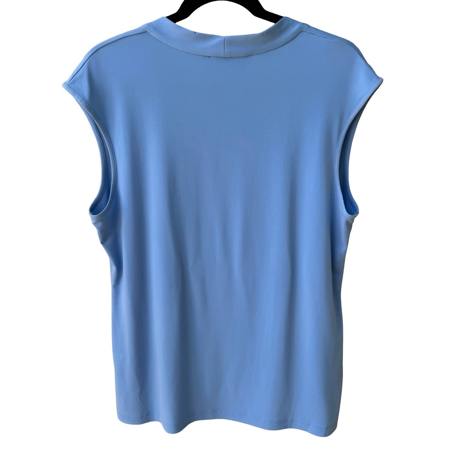 Kasper Minimalist Square Neck Sleeveless Pleated Neck Shell Blouse Pastel Blue L