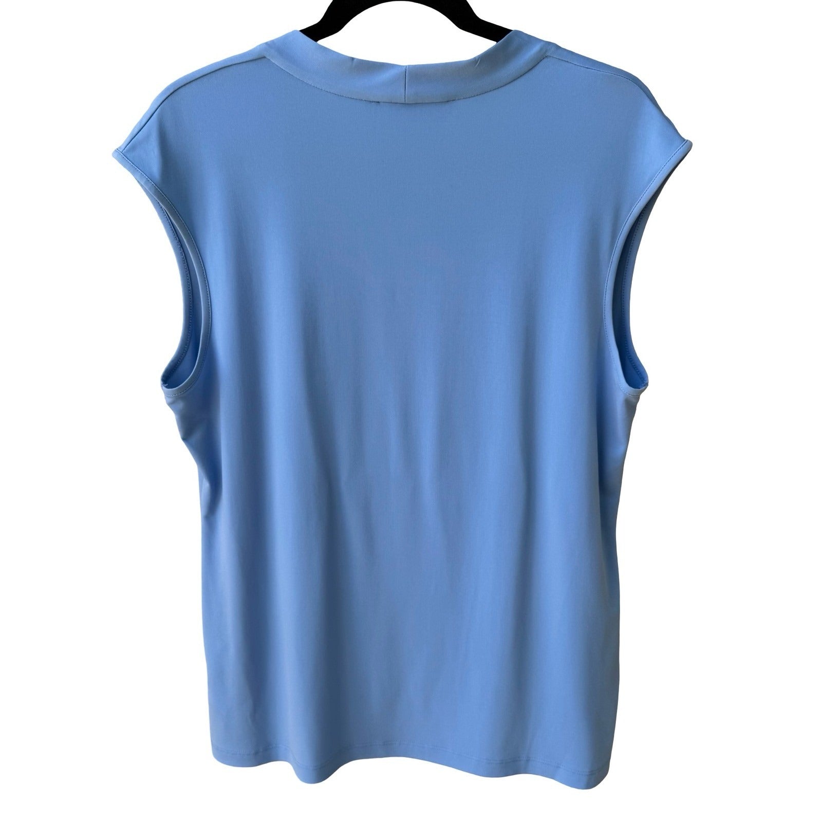 Kasper Minimalist Square Neck Sleeveless Pleated Neck Shell Blouse Pastel Blue L