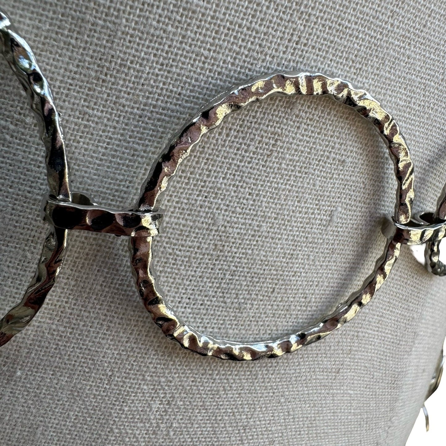 Silver Hammered Ring Chain Belt Adjustable Textured Circle Link Boho Statement