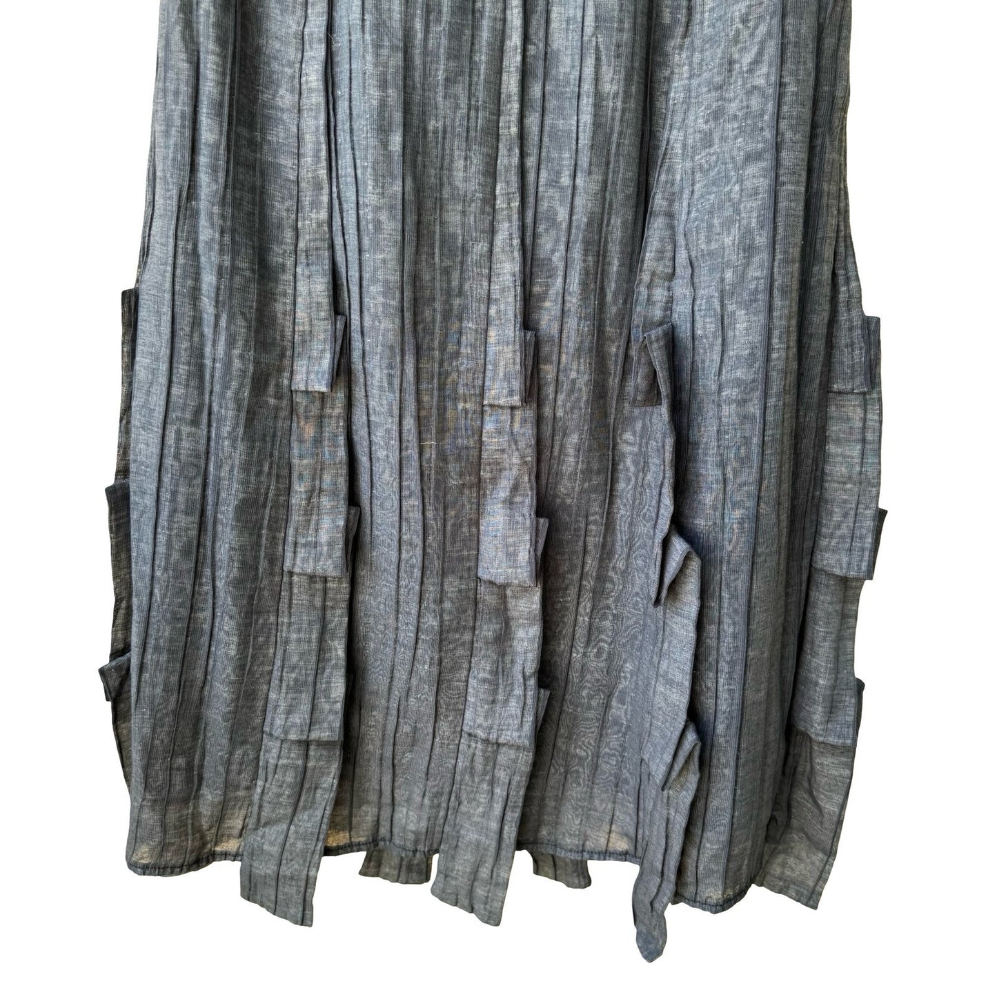 DIN Avant-Garde Lagenlook Minimalist Edgy Pleated Tiered Tab Midi Skirt Gray XS