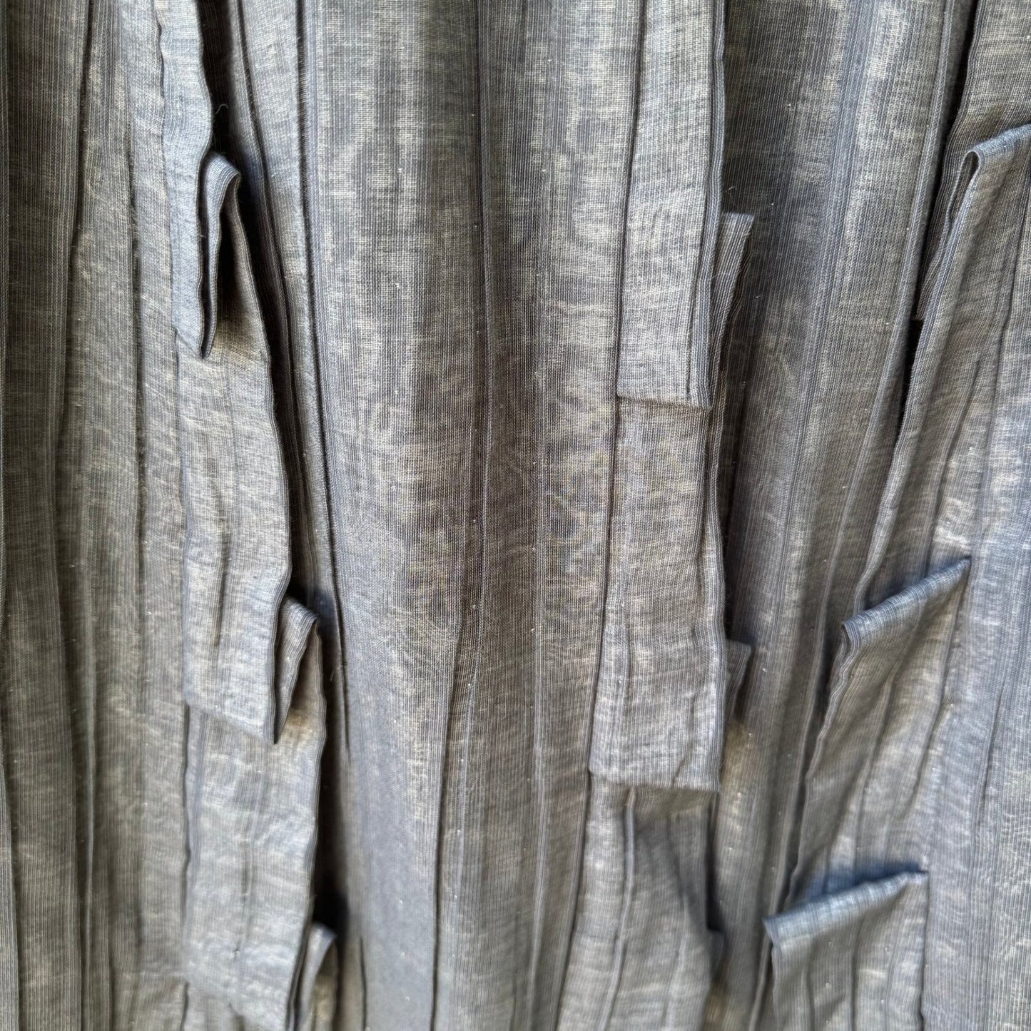 DIN Avant-Garde Lagenlook Minimalist Edgy Pleated Tiered Tab Midi Skirt Gray XS
