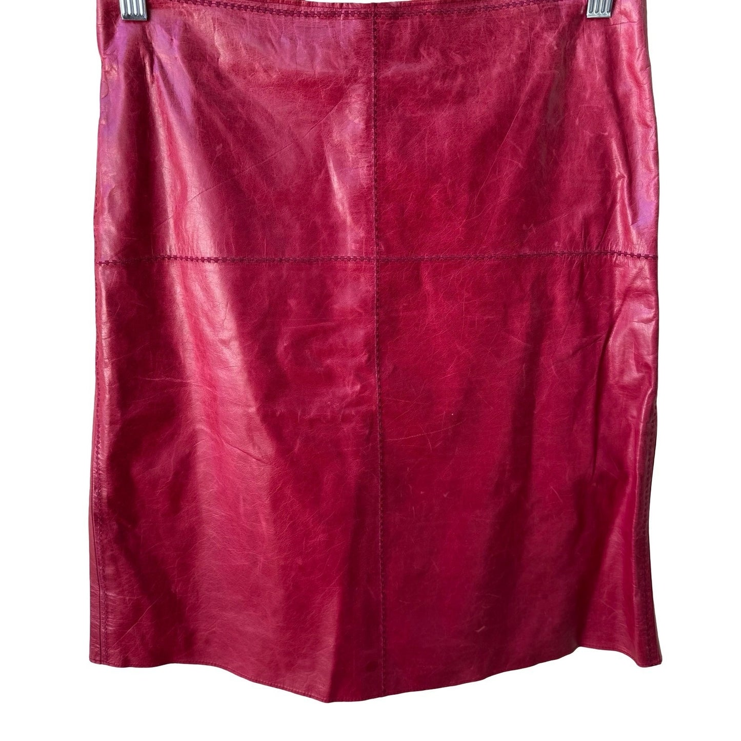 Poleci Y2K Indie Sleaze Leather Pencil Skirt Cross Stitch Edgy Barbie Hot Pink M