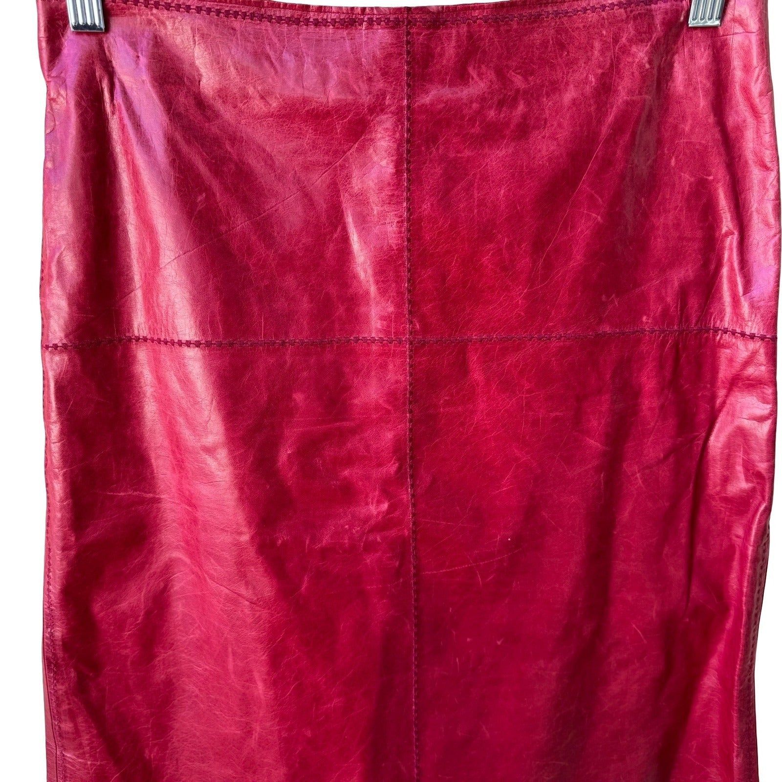 Poleci Y2K Indie Sleaze Leather Pencil Skirt Cross Stitch Edgy Barbie Hot Pink M
