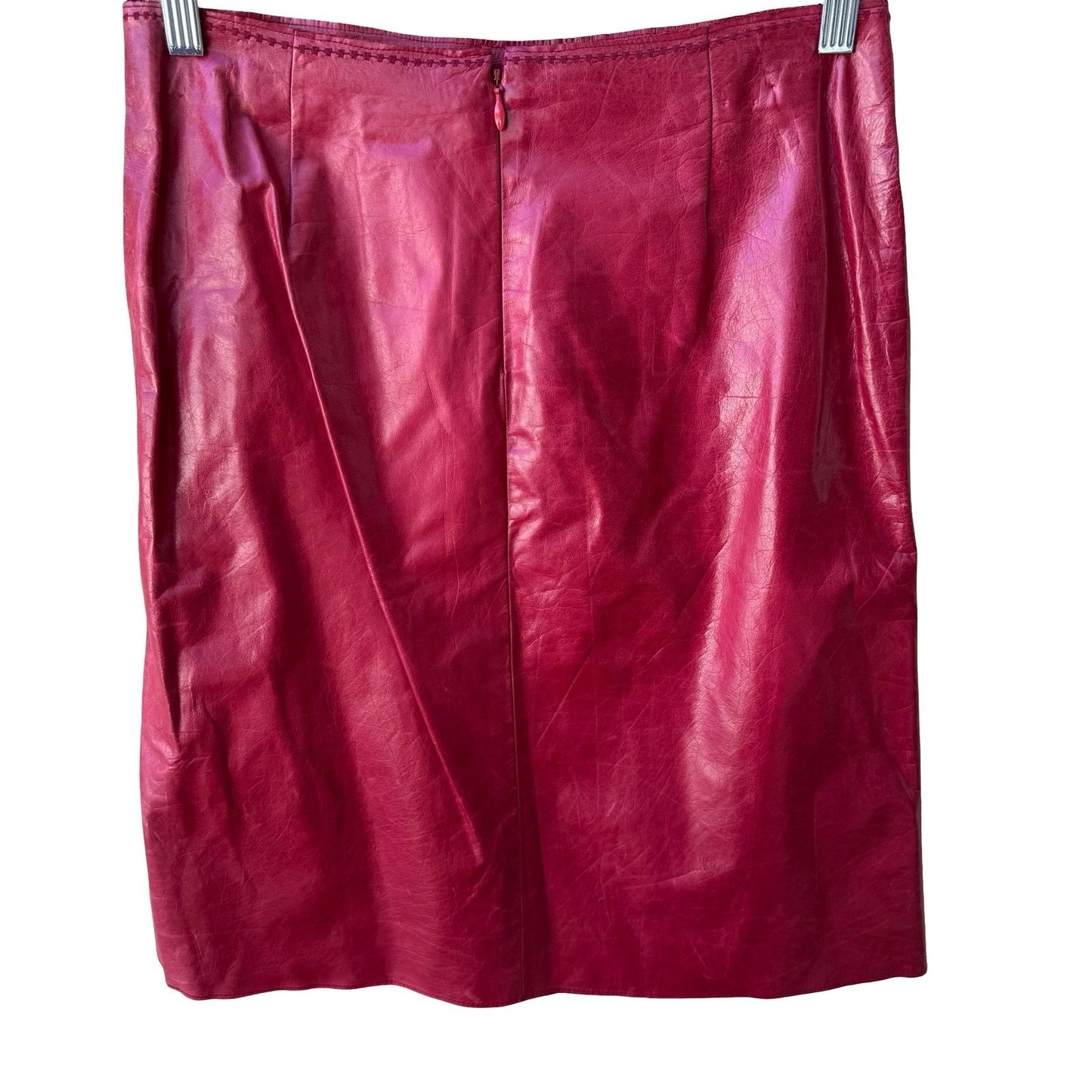 Poleci Y2K Indie Sleaze Leather Pencil Skirt Cross Stitch Edgy Barbie Hot Pink M