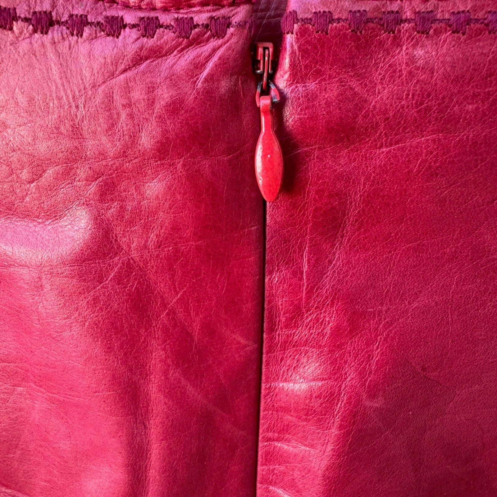 Poleci Y2K Indie Sleaze Leather Pencil Skirt Cross Stitch Edgy Barbie Hot Pink M