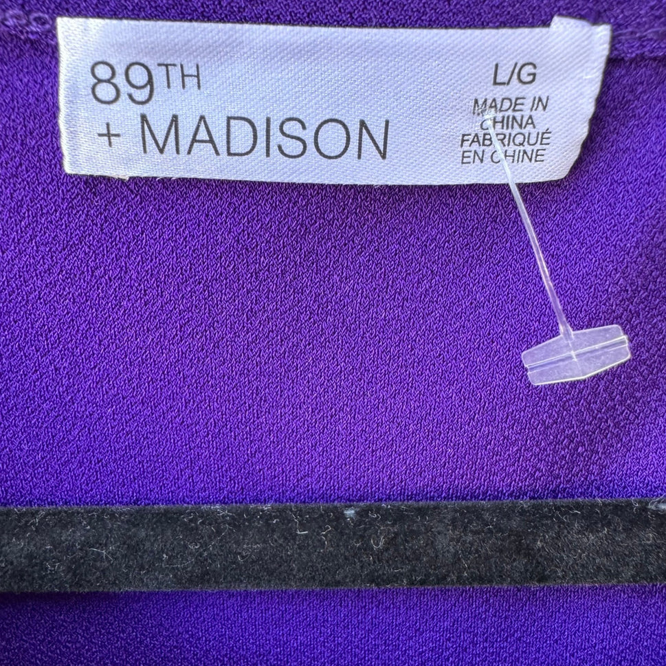 89th + Madison Glam Party Rhinestone Trim Sleeve Jewel Tone Purple Blouse L NEW
