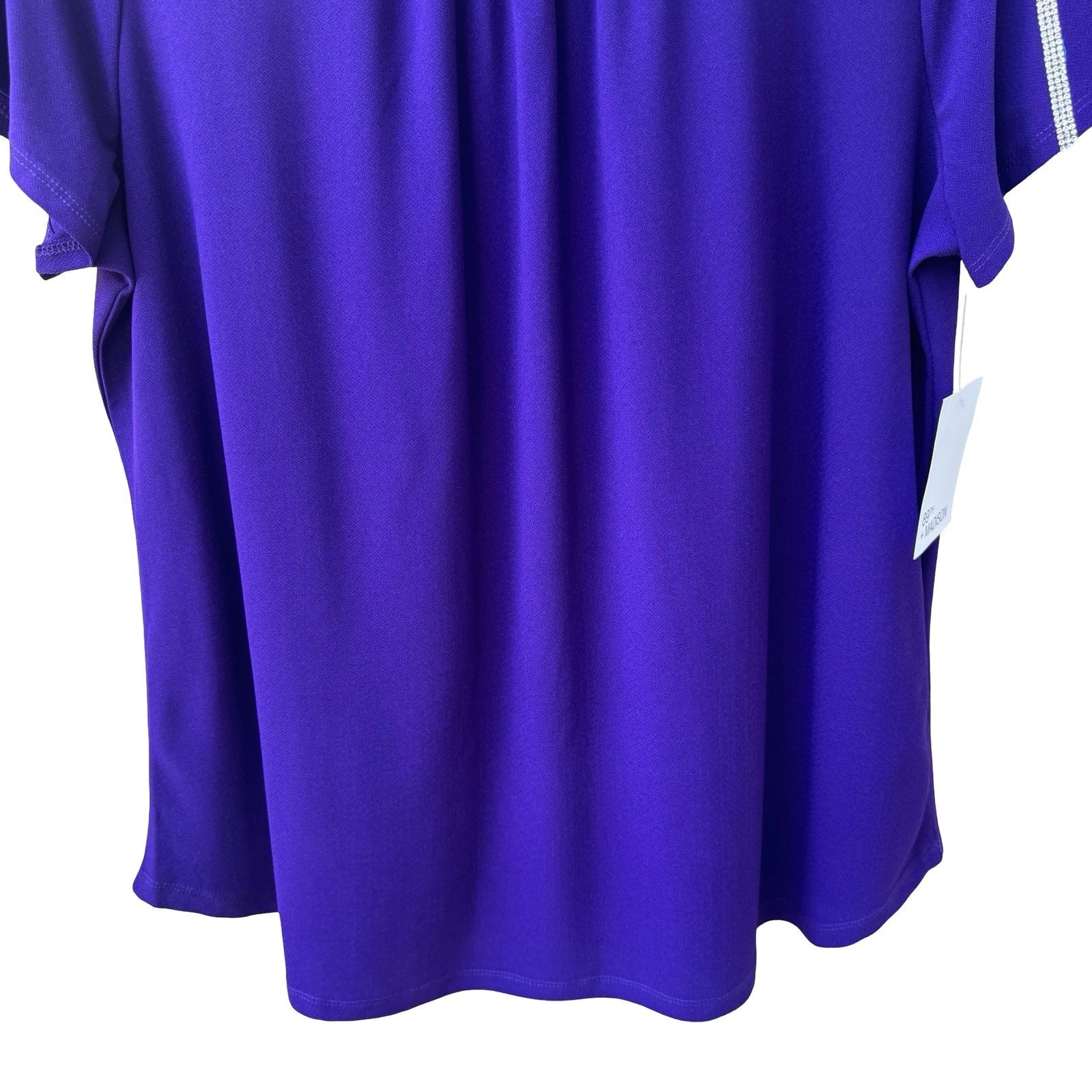 89th + Madison Glam Party Rhinestone Trim Sleeve Jewel Tone Purple Blouse L NEW
