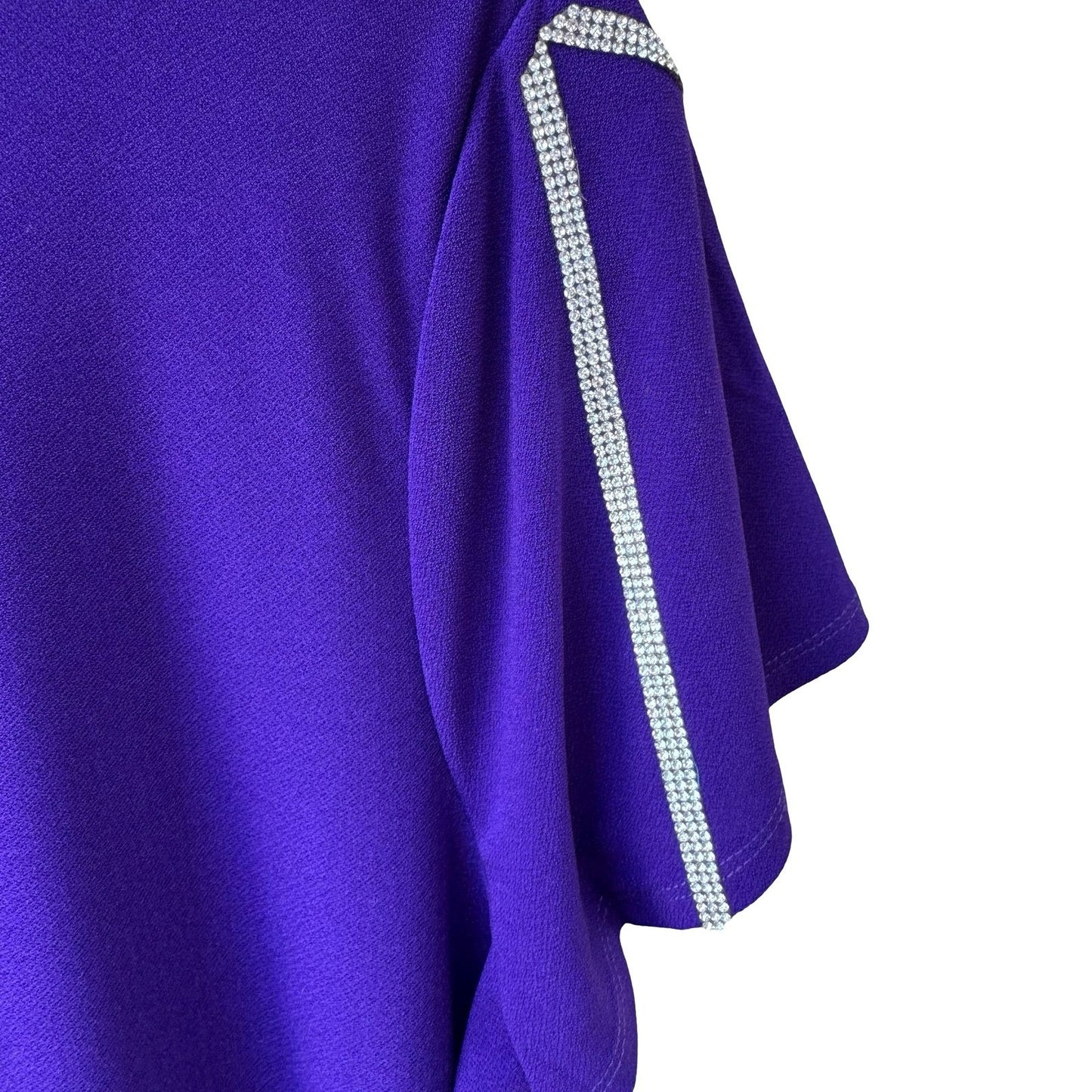89th + Madison Glam Party Rhinestone Trim Sleeve Jewel Tone Purple Blouse L NEW