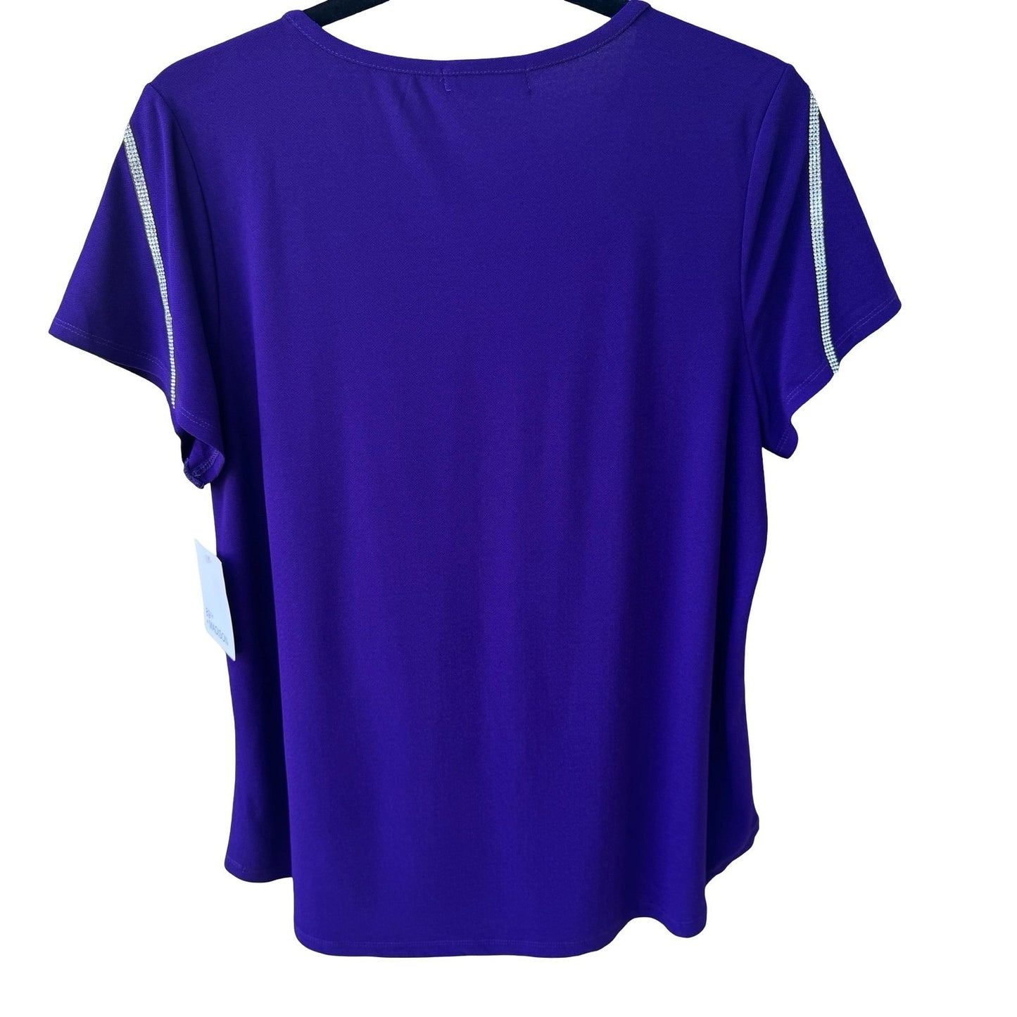 89th + Madison Glam Party Rhinestone Trim Sleeve Jewel Tone Purple Blouse L NEW
