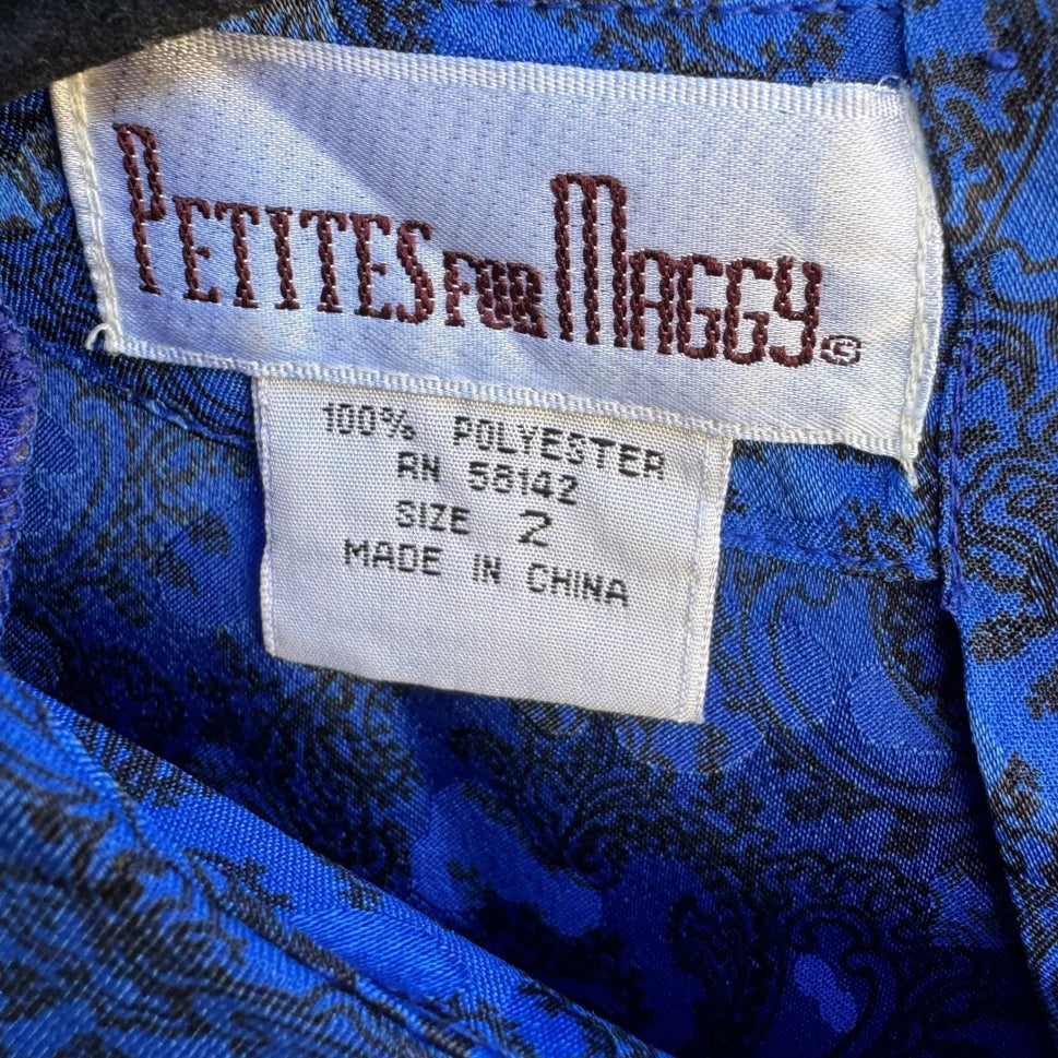 Petites for Maggy Vintage 80s Secretary Paisley Jacquard Puff Shoulder Dress 2