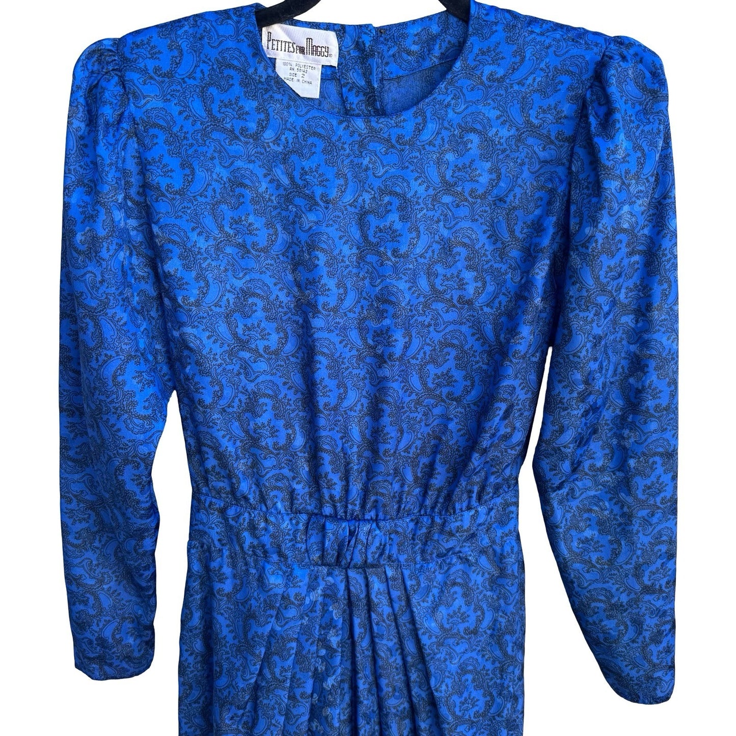 Petites for Maggy Vintage 80s Secretary Paisley Jacquard Puff Shoulder Dress 2