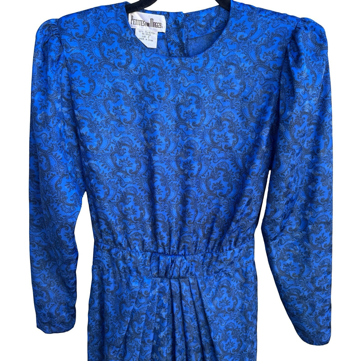 Petites for Maggy Vintage 80s Secretary Paisley Jacquard Puff Shoulder Dress 2