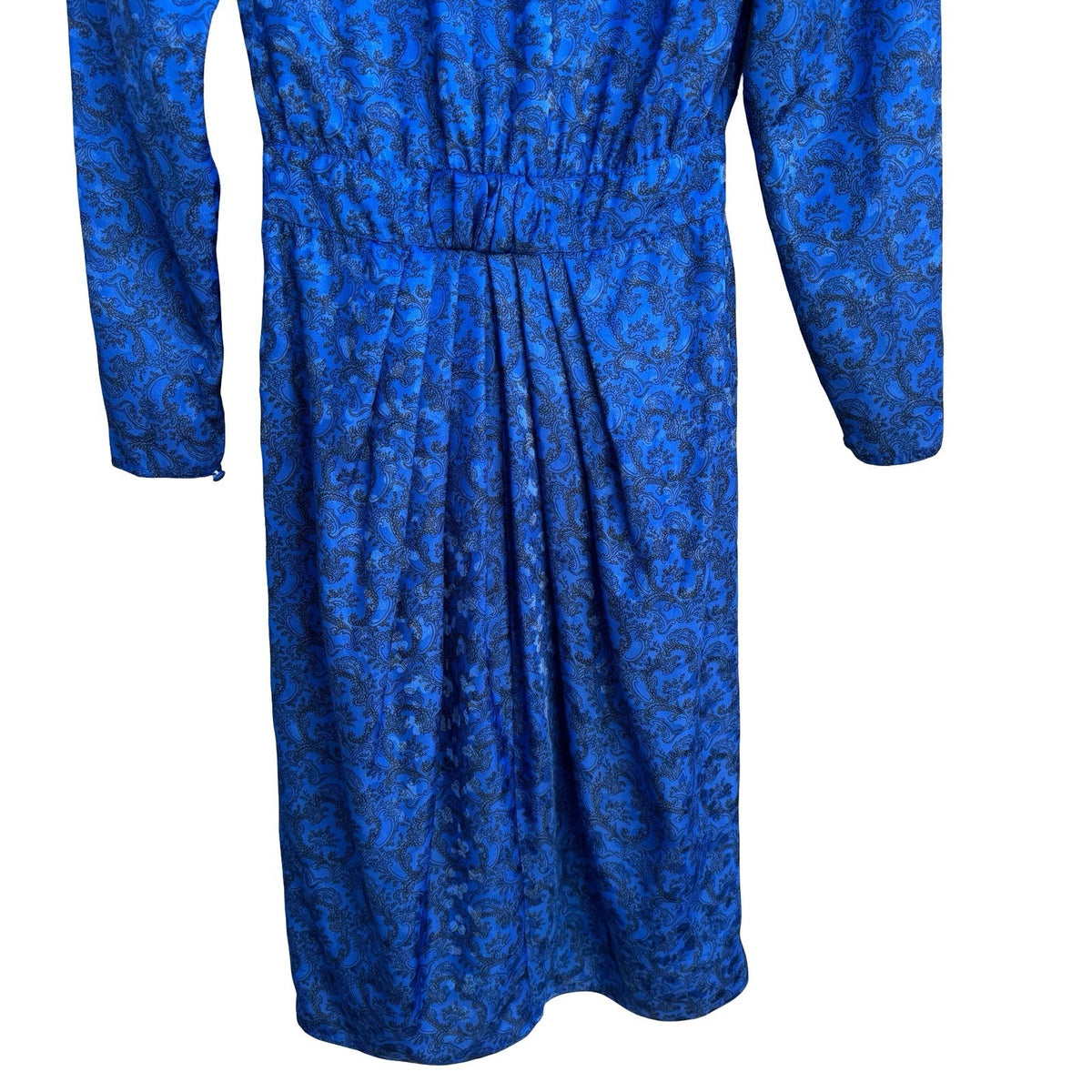 Petites for Maggy Vintage 80s Secretary Paisley Jacquard Puff Shoulder Dress 2