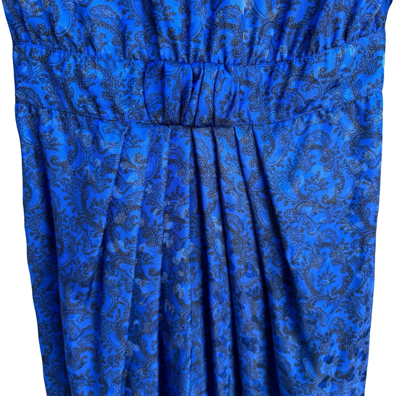 Petites for Maggy Vintage 80s Secretary Paisley Jacquard Puff Shoulder Dress 2