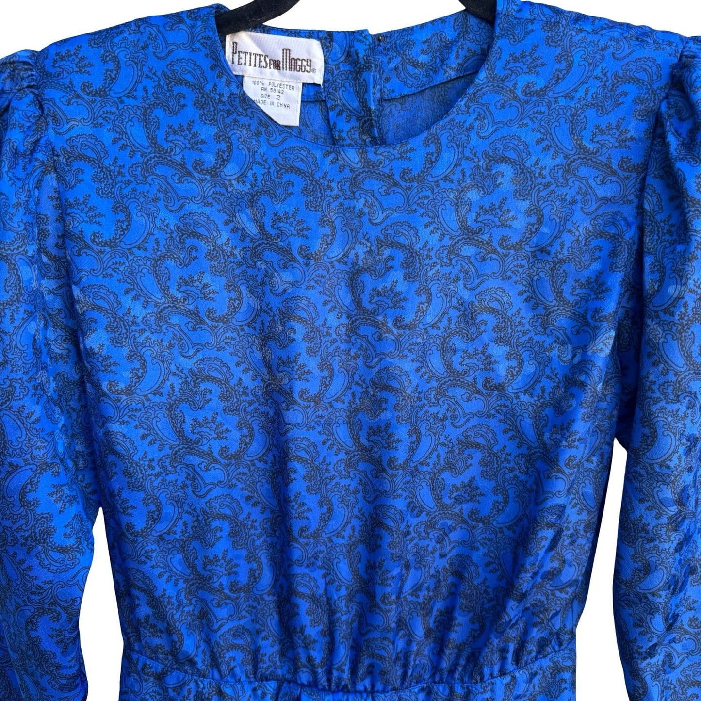 Petites for Maggy Vintage 80s Secretary Paisley Jacquard Puff Shoulder Dress 2