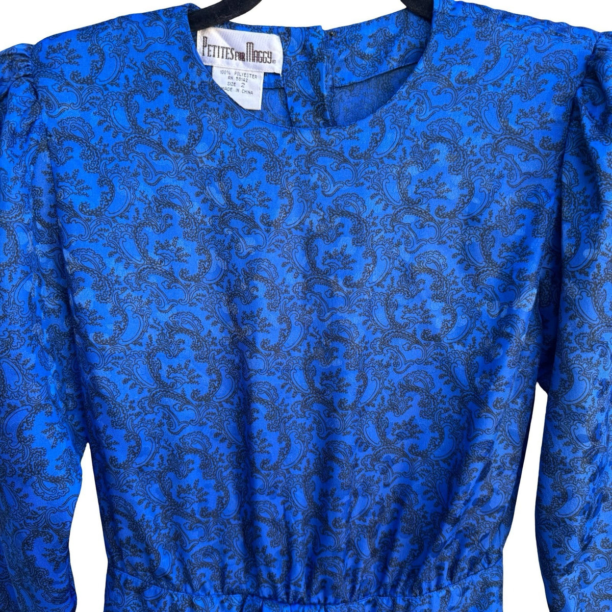 Petites for Maggy Vintage 80s Secretary Paisley Jacquard Puff Shoulder Dress 2