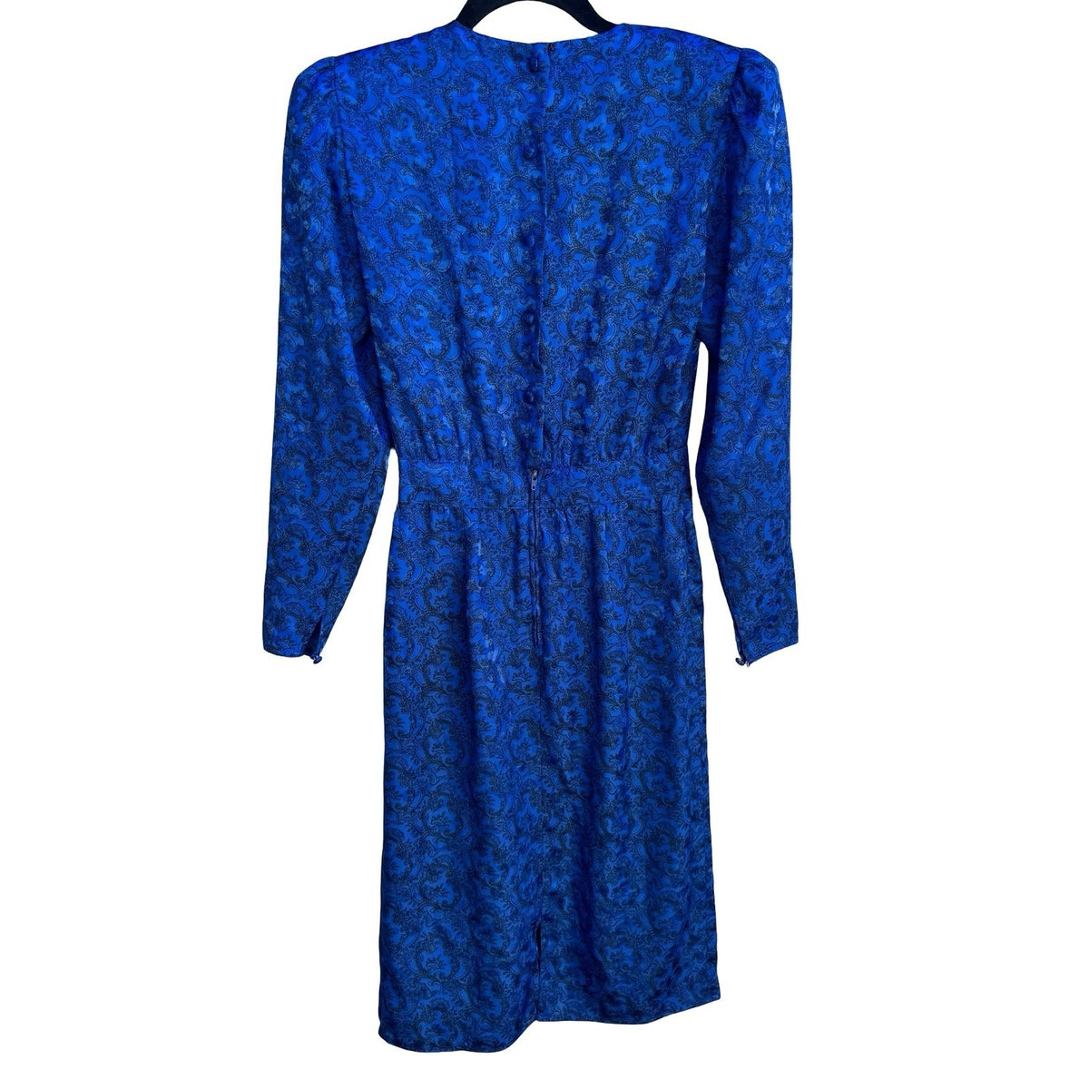 Petites for Maggy Vintage 80s Secretary Paisley Jacquard Puff Shoulder Dress 2