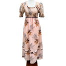 Switch Vintage 60s 70s Smocked Empire Waist Maxi Peasant Dress Peach Floral Puff Sleeve 3 image