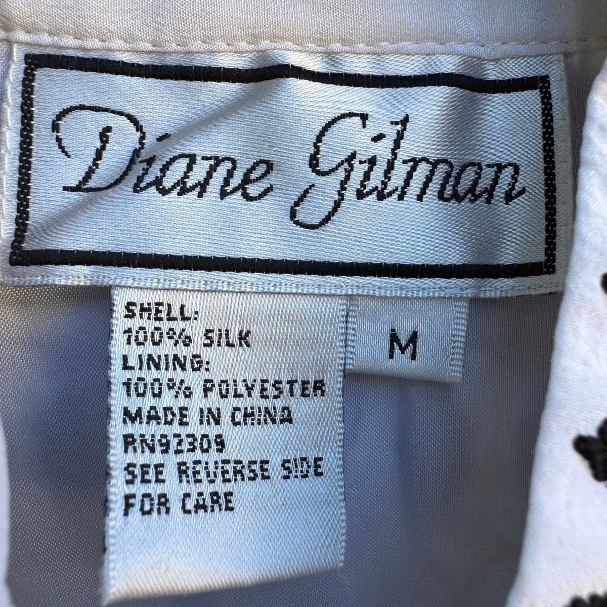 Diane Gilman Silk Boho Flowy Coastal Band Collar Embroidered Tunic Blouse M