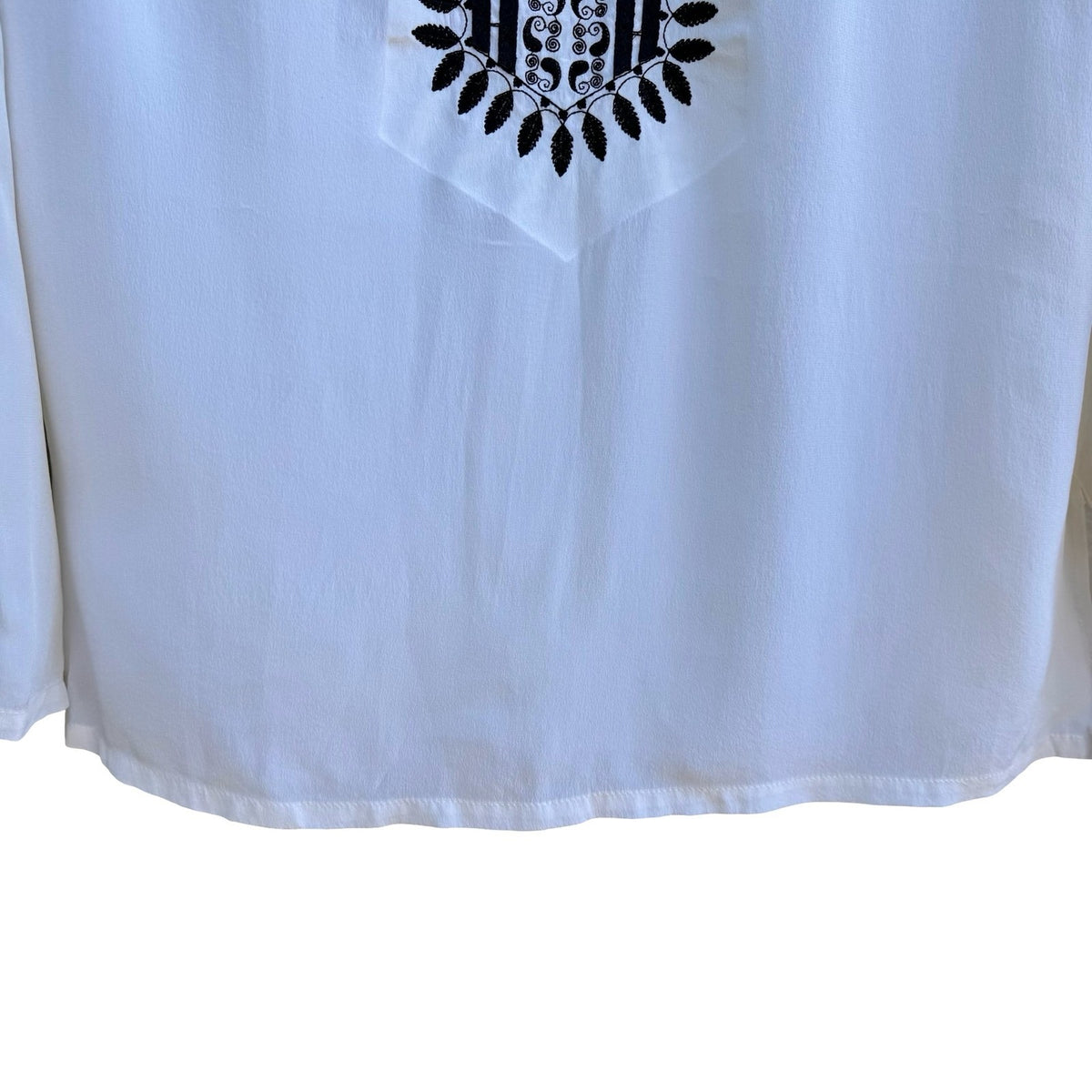 Diane Gilman Silk Boho Flowy Coastal Band Collar Embroidered Tunic Blouse M