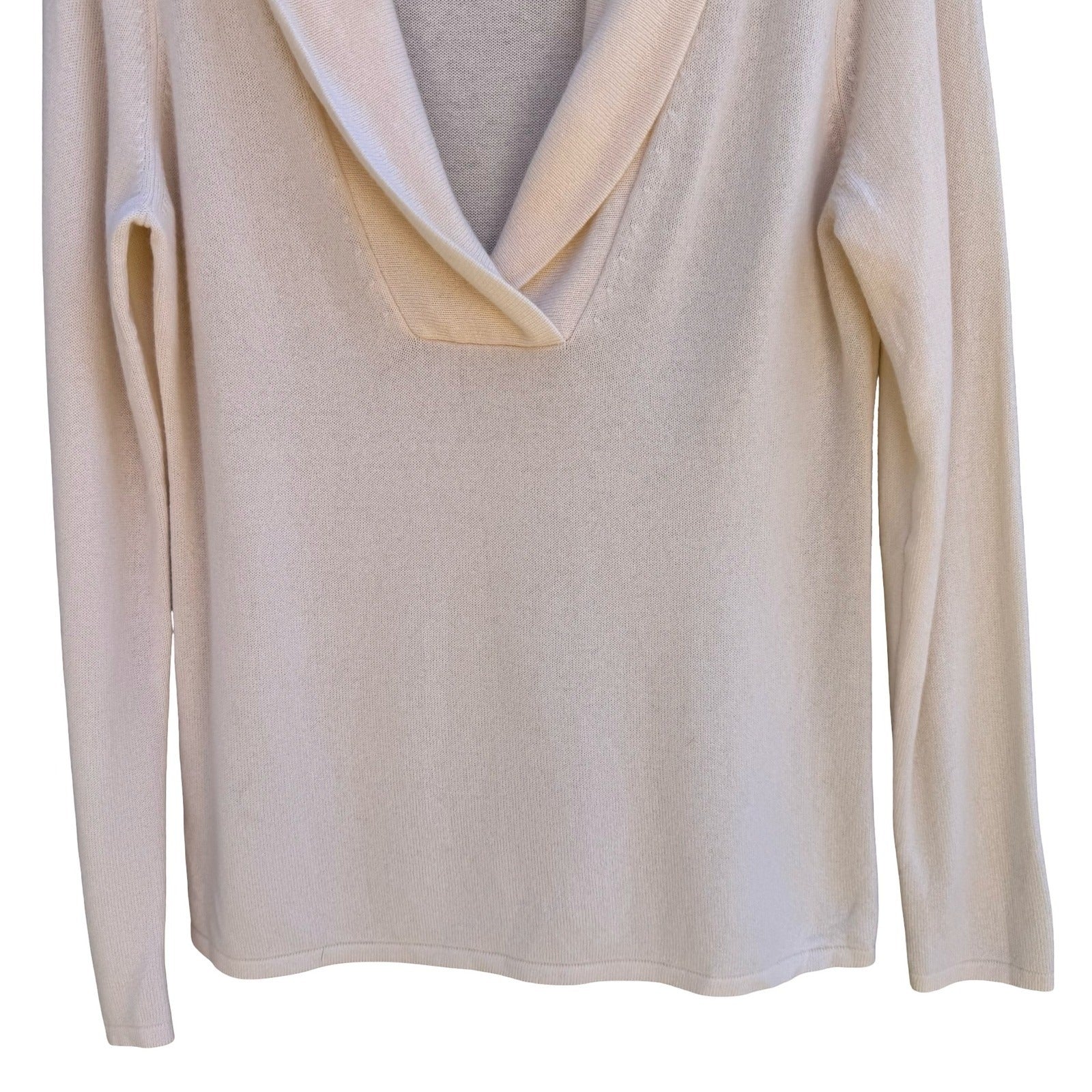 Kirkland Pure Cashmere Old Money Cream Shawl Collar V-Neck Sweater Pullover XL