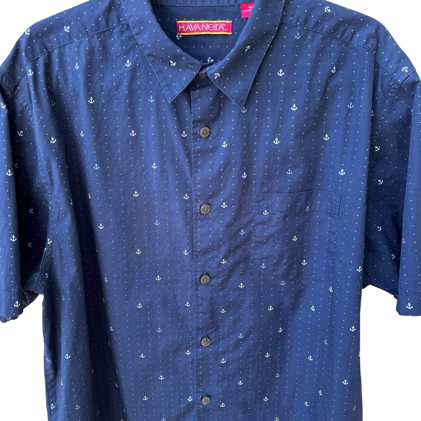Havanera Nautical Anchor Print Coastal Sailor Preppy Cotton Shirt Navy Mens XL