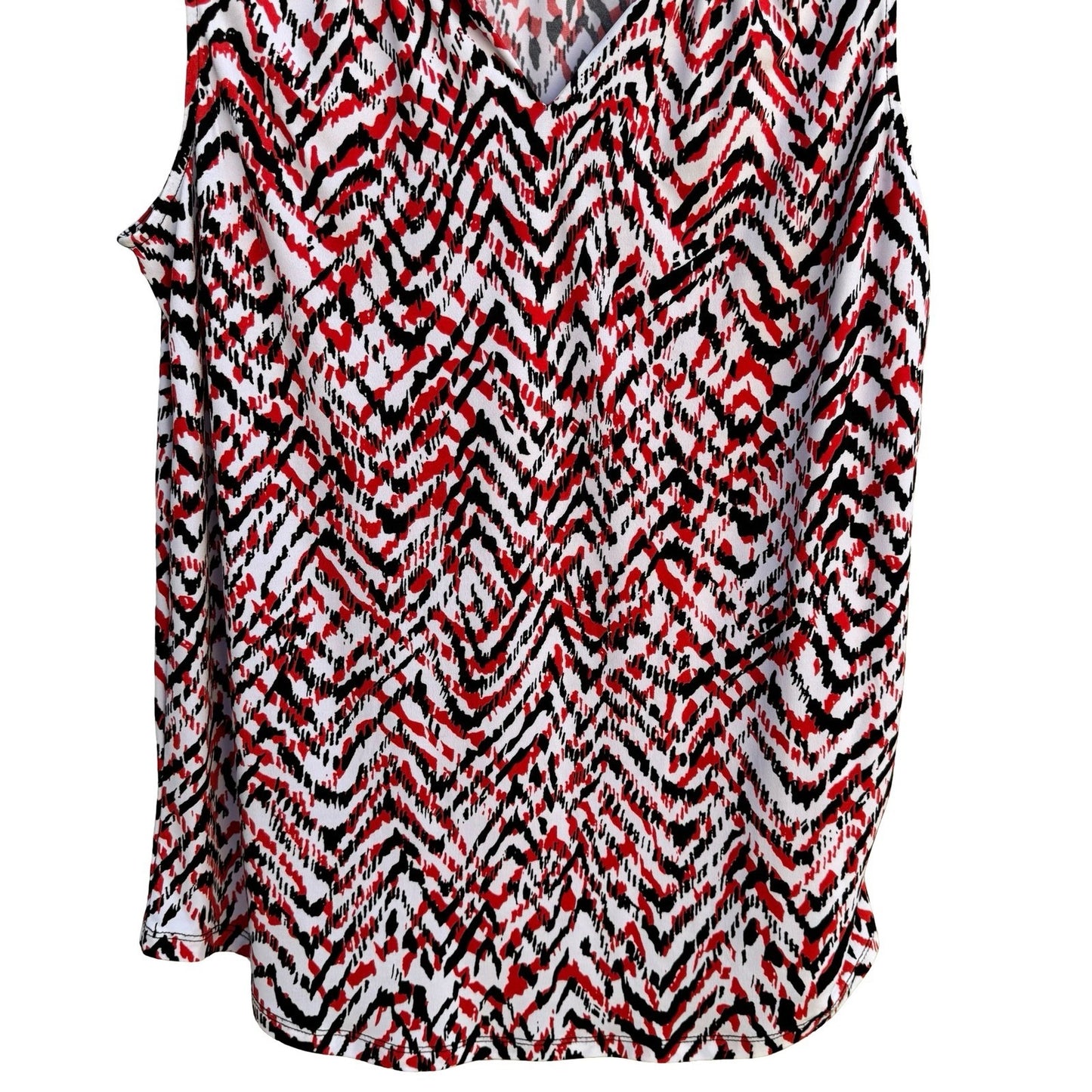 Jones New York Red Black White Chevron V-Neck Sleeveless Blouse Large JSMHA11530