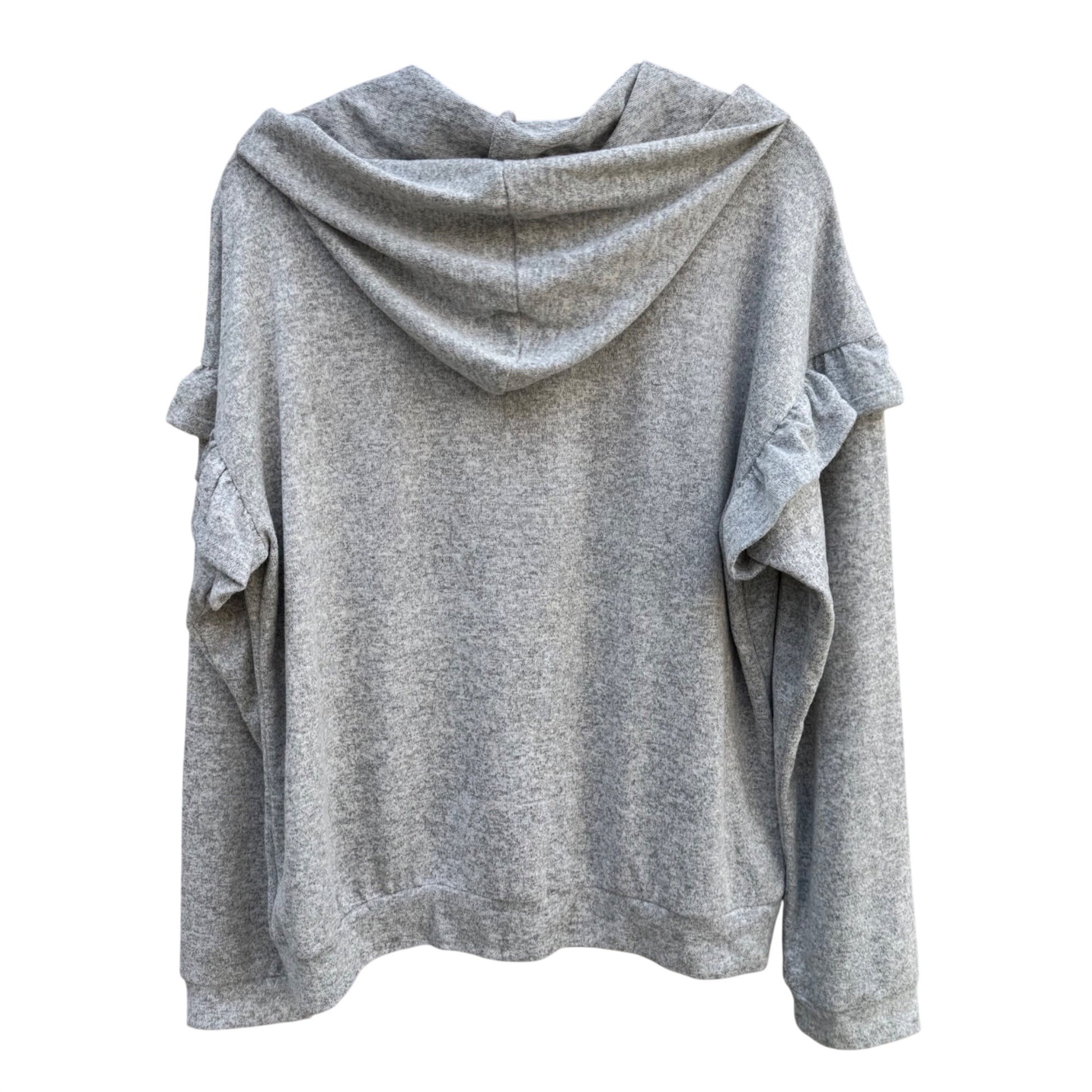 Charming Charlie Womens Grey Pullover Hoodie Ruffle Detail Kangaroo Pocket XL