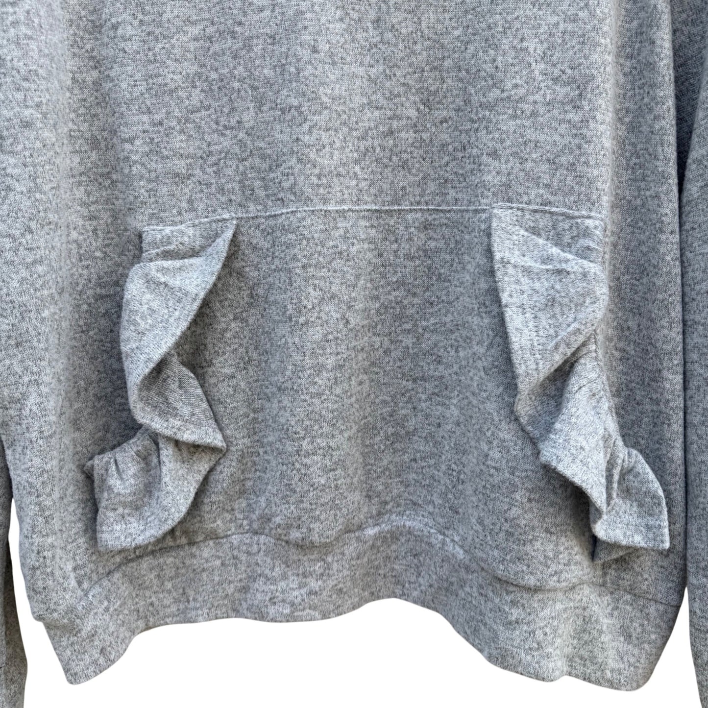 Charming Charlie Womens Grey Pullover Hoodie Ruffle Detail Kangaroo Pocket XL